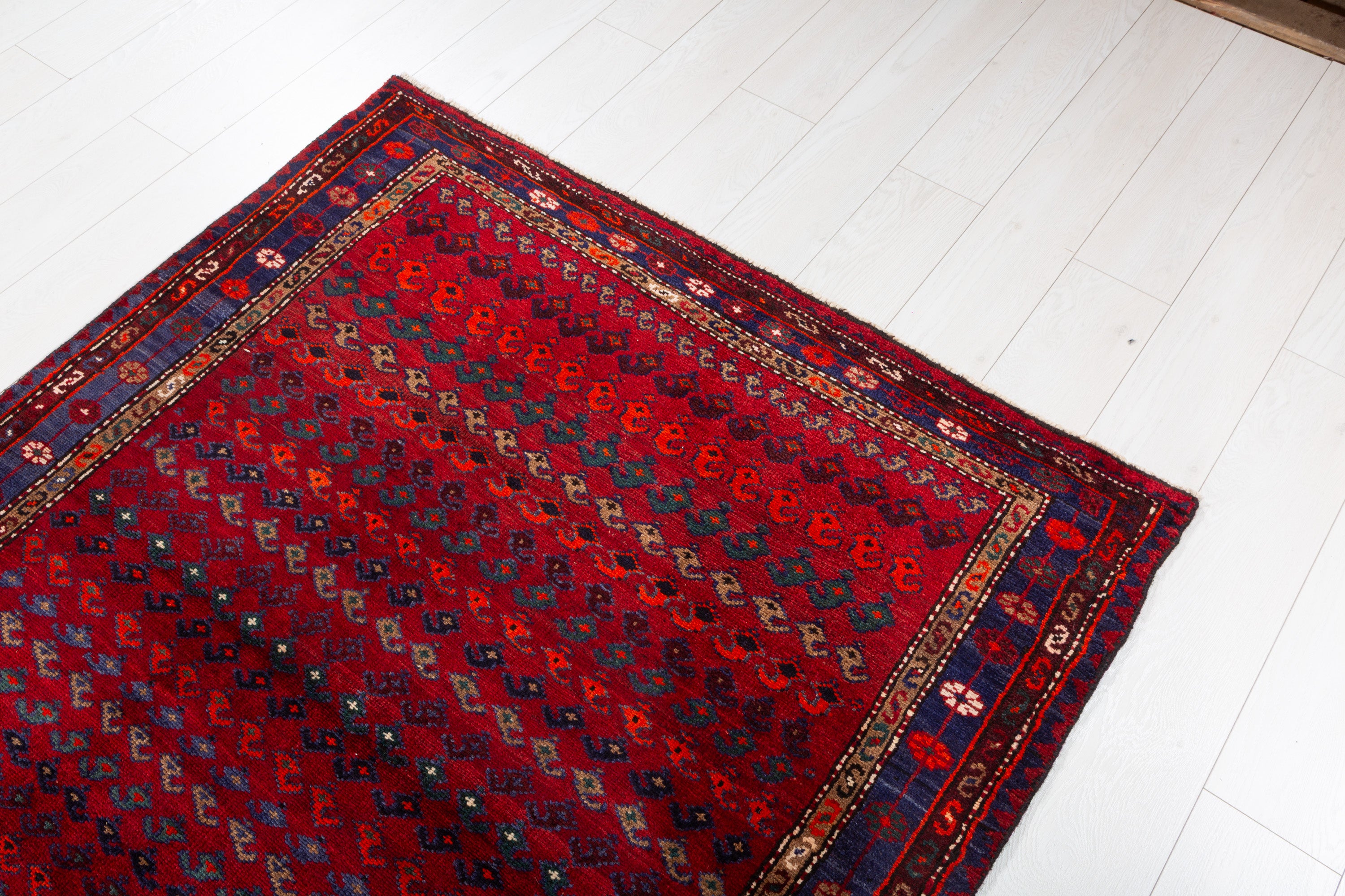 Collectible Vintage Red, Navy Blue Allover Geometric Area Rug – 6' 1" x 4' 4" (186 x 131 cm)