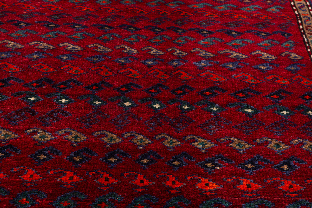 Collectible Vintage Red, Navy Blue Allover Geometric Area Rug – 6' 1" x 4' 4" (186 x 131 cm)