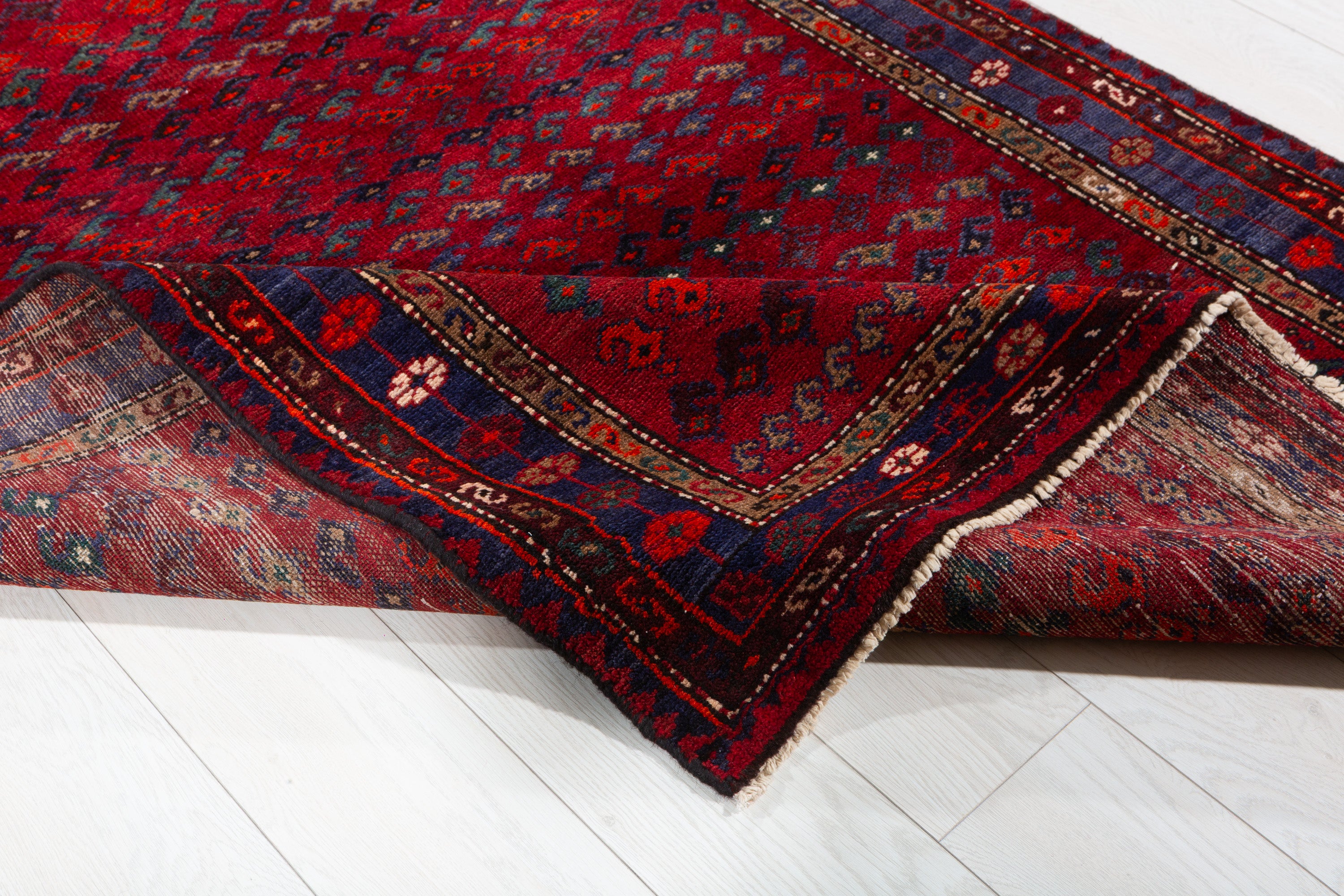Collectible Vintage Red, Navy Blue Allover Geometric Area Rug – 6' 1" x 4' 4" (186 x 131 cm)