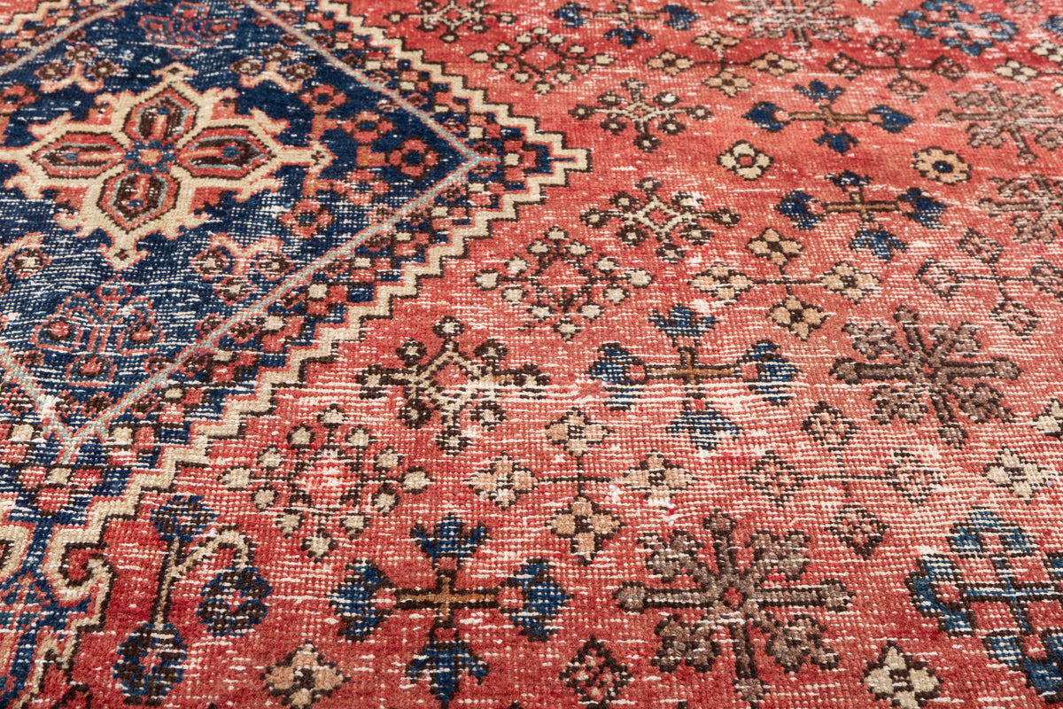 Vintage Faded Red, Navy Blue Allover Floral Area Rug – 7' 5" x 5' 0" (226 x 152 cm)