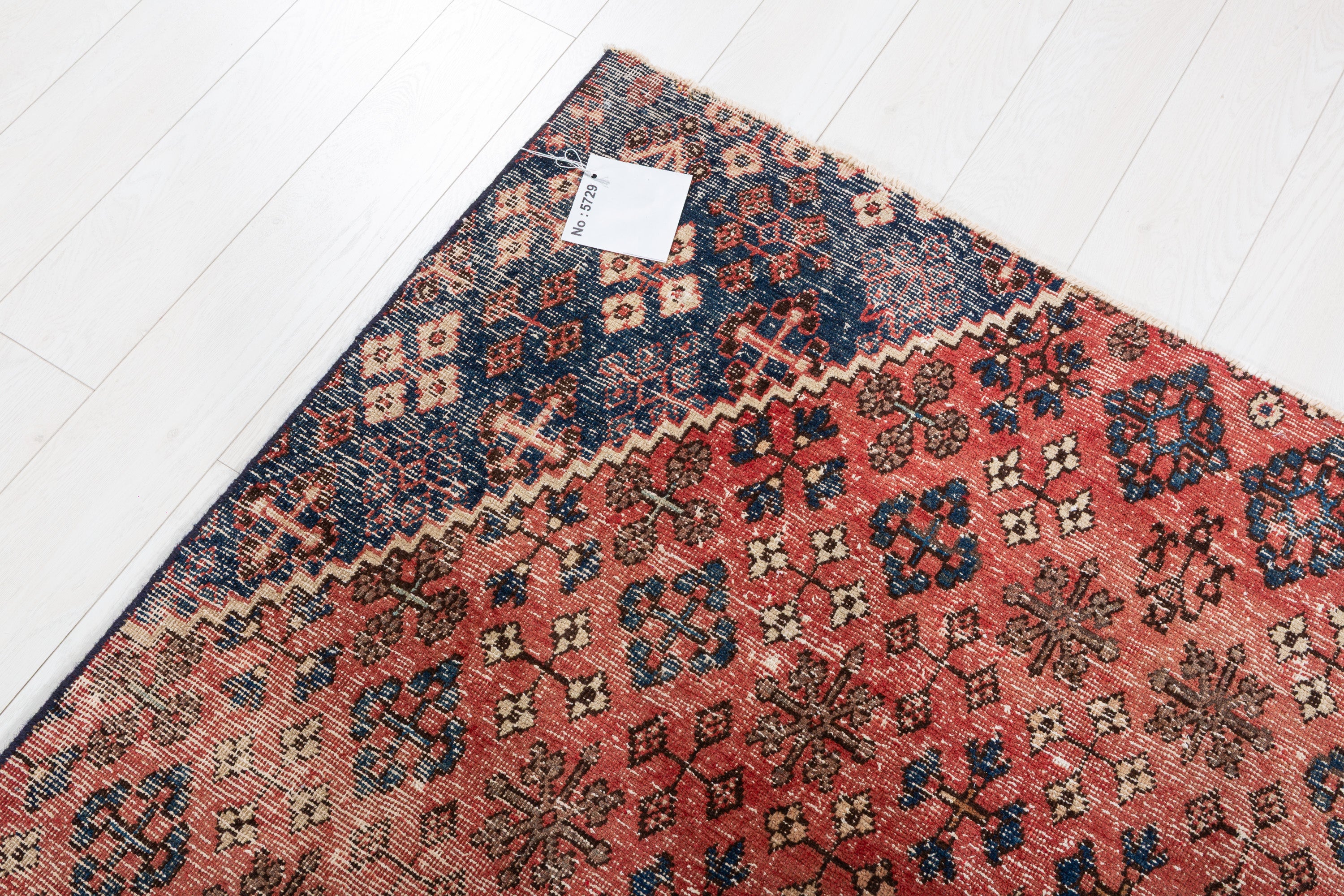 Vintage Faded Red, Navy Blue Allover Floral Area Rug – 7' 5" x 5' 0" (226 x 152 cm)