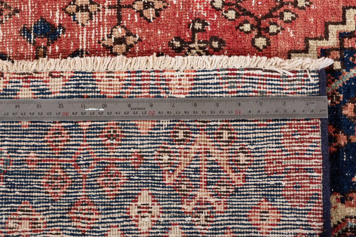 Vintage Faded Red, Navy Blue Allover Floral Area Rug – 7' 5" x 5' 0" (226 x 152 cm)