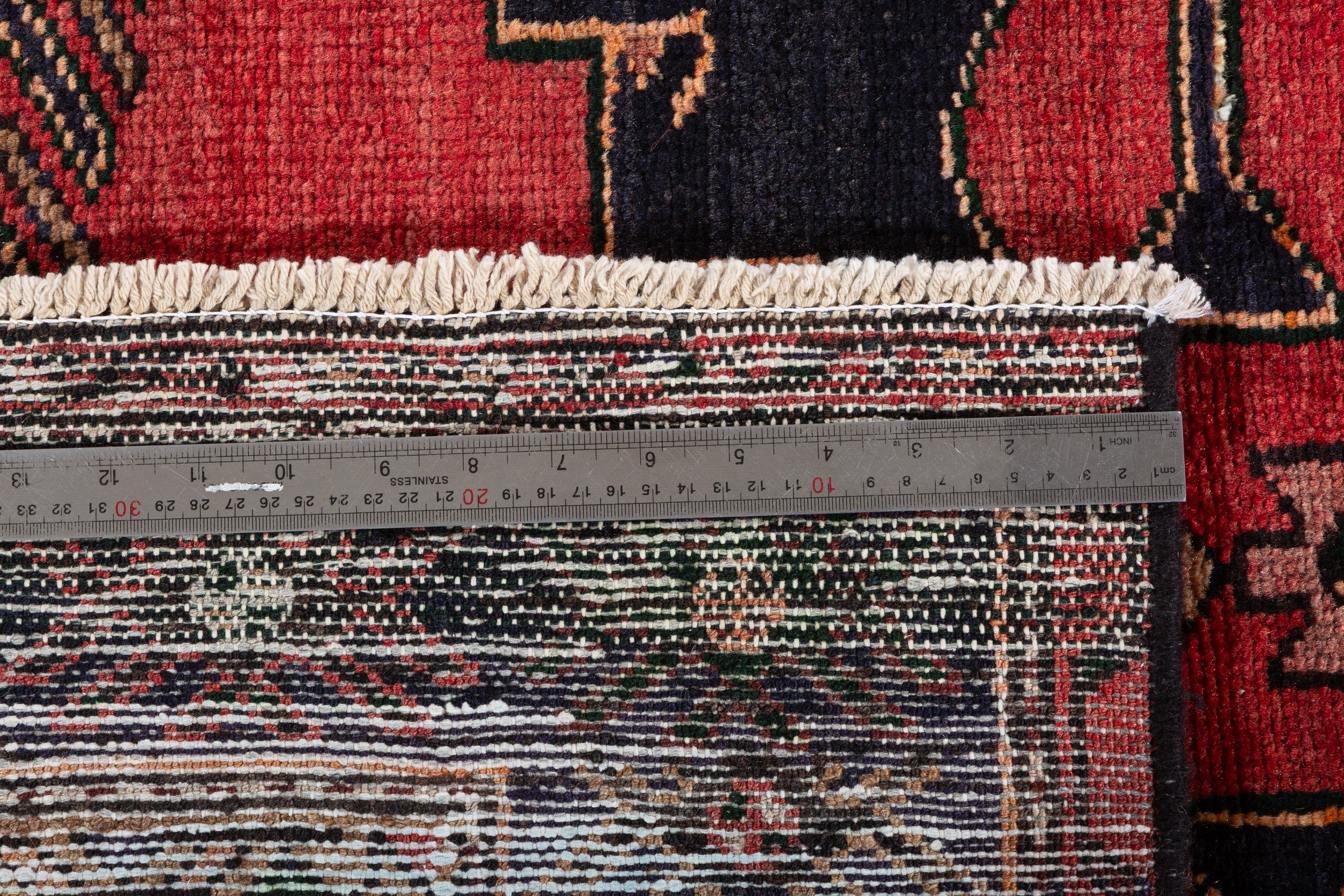 Collectible Vintage Red, Deep Navy Blue Triple Medallion Area Rug – 6' 2" x 4' 4" (189 x 132 cm)
