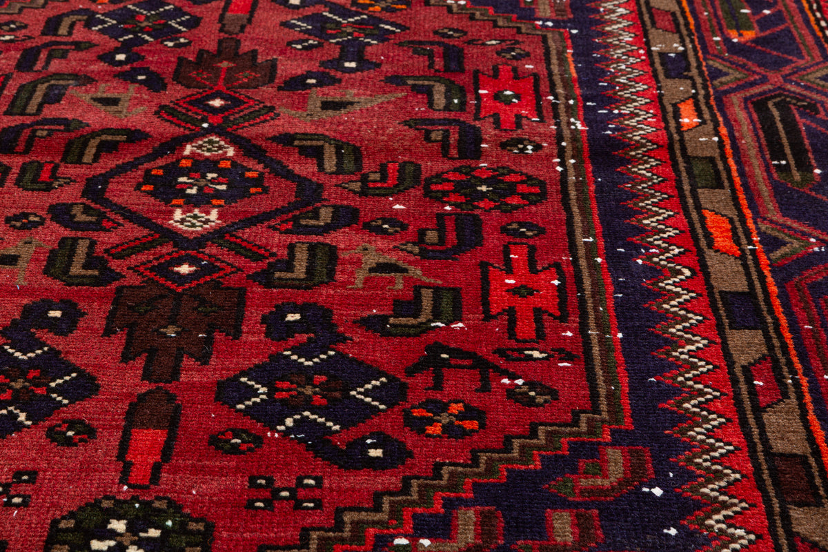 Vintage Rust Red, Navy Blue Allover Geometric Area Rug – 6' 8" x 3' 11" (202 x 119 cm)