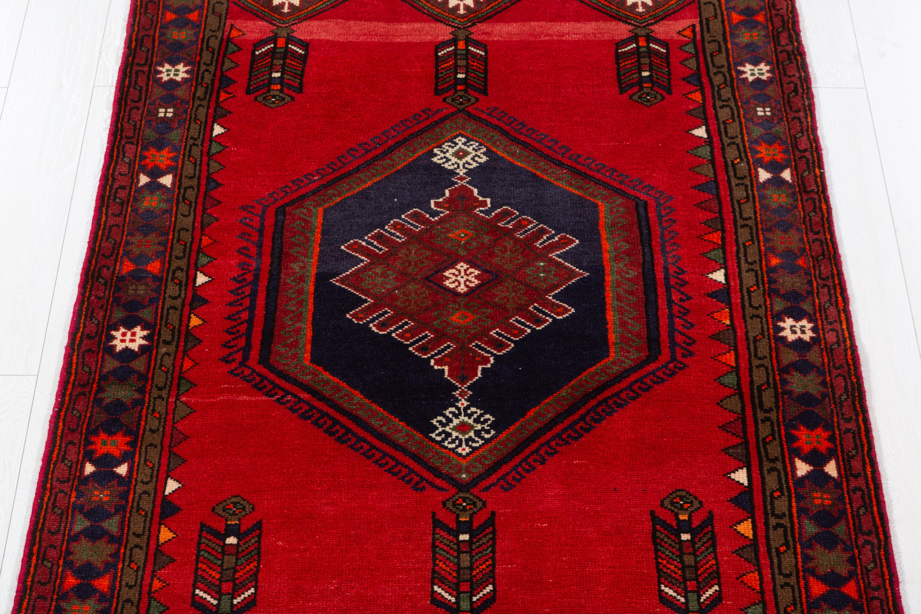 Vintage Red & Navy Blue Geometric Rug – 6' 4" x 3' 10" (192 x 118 cm)