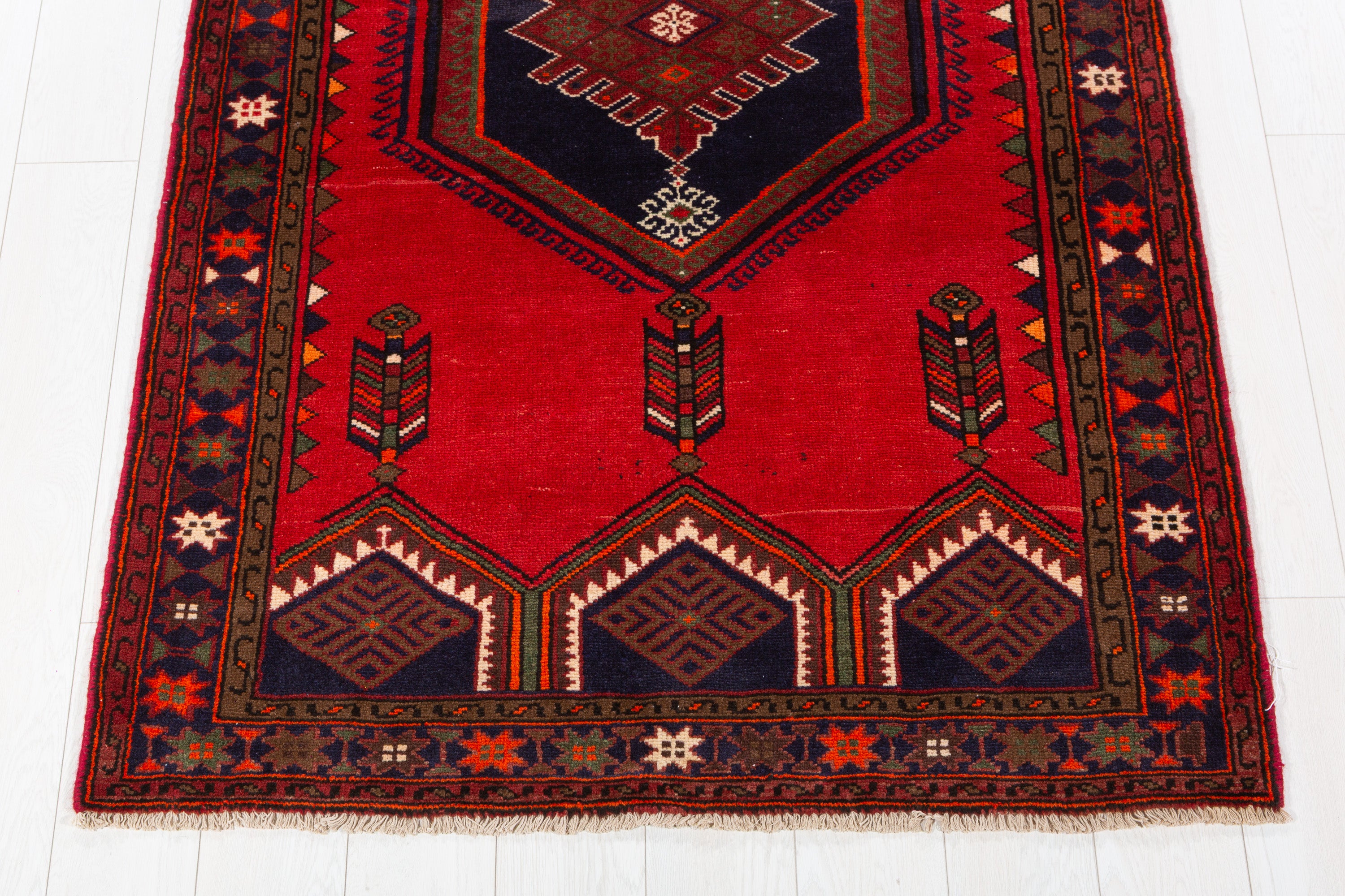 Vintage Red & Navy Blue Geometric Rug – 6' 4" x 3' 10" (192 x 118 cm)