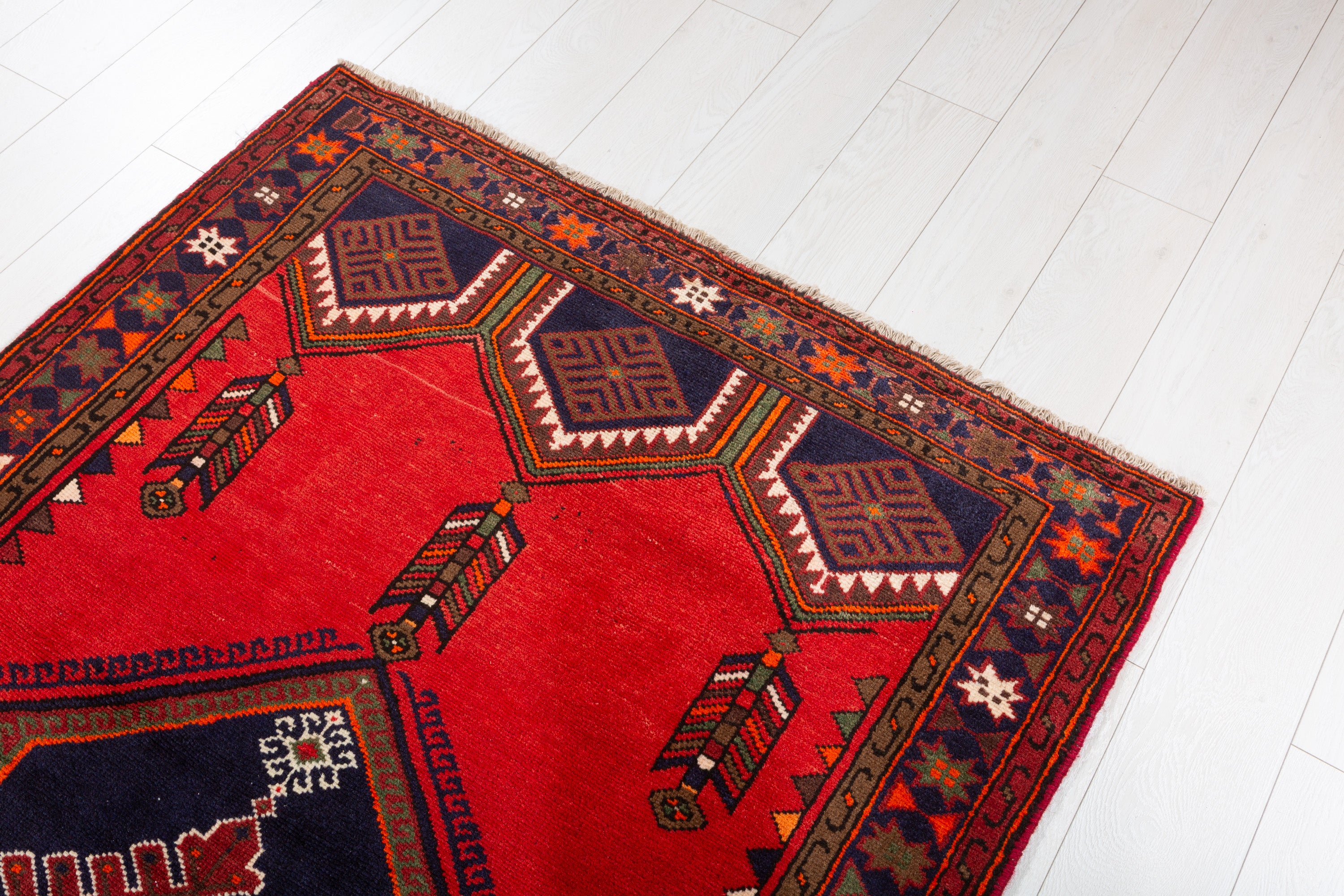 Vintage Red & Navy Blue Geometric Rug – 6' 4" x 3' 10" (192 x 118 cm)