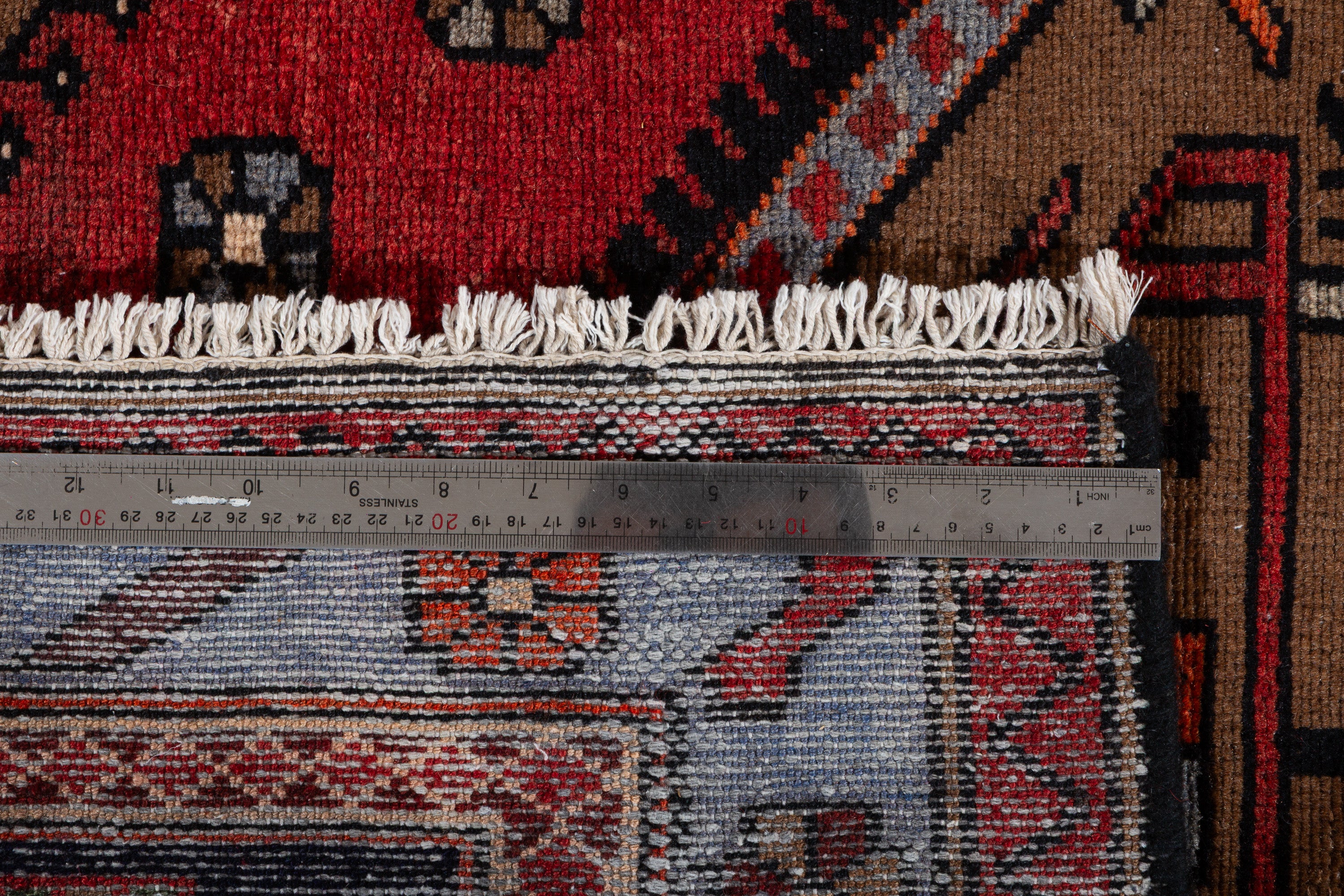 Collectible Vintage Brown, Blue Double Medallion Area Rug – 6' 6" x 3' 8" (198 x 112 cm)
