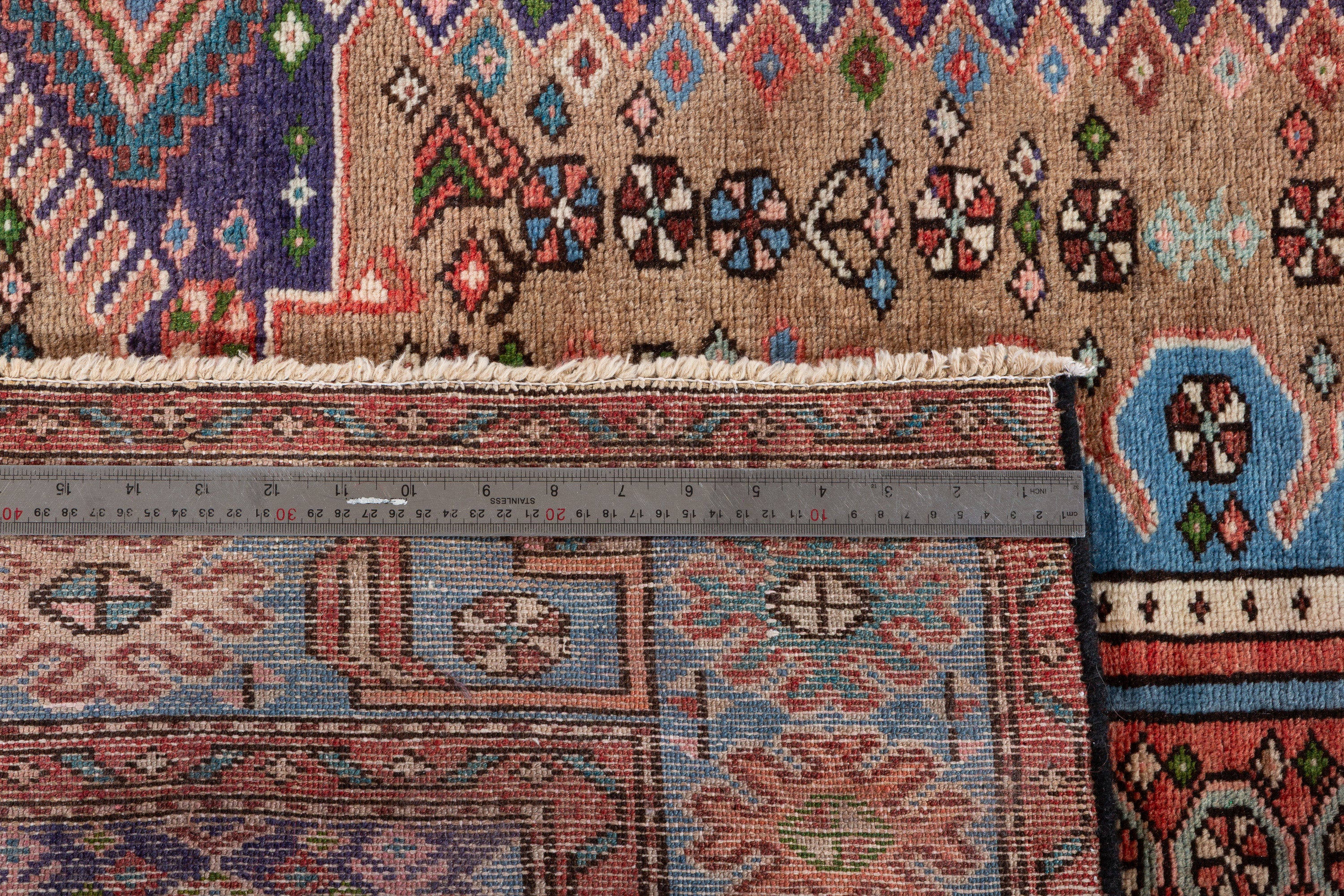 Collectible Vintage Brown, Turquoise Blue Geometric Medallion Area Rug – 6' 5" x 4' 4" (196 x 131 cm)