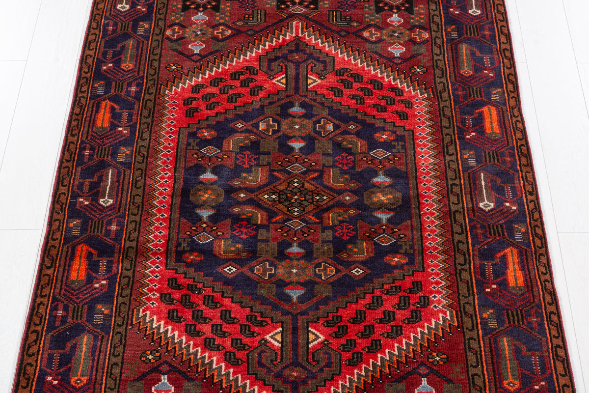 Collectible Vintage Navy Blue, Coral Geometric Medallion Area Rug – 6' 8" x 4' 2" (202 x 127 cm)