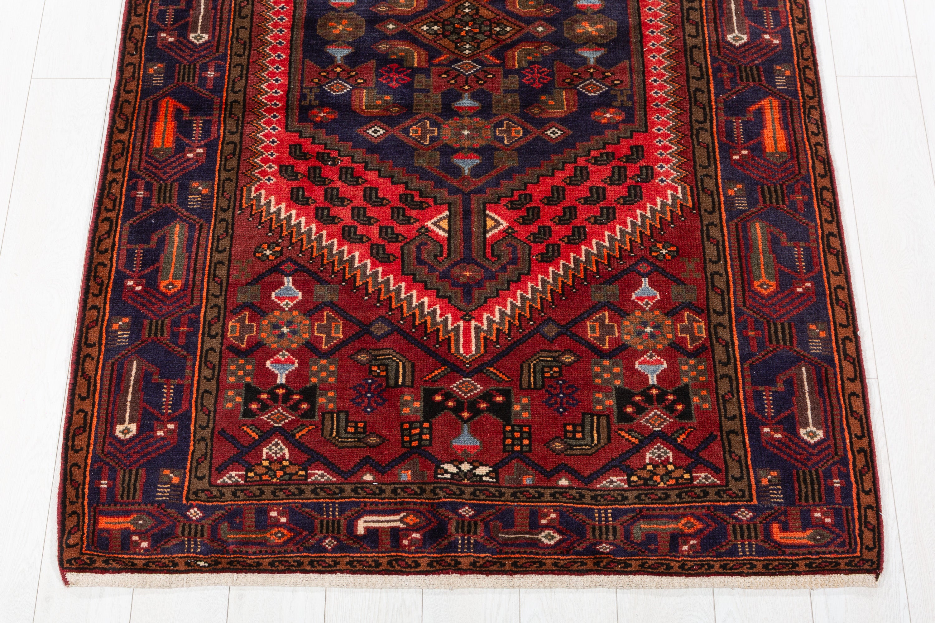 Collectible Vintage Navy Blue, Coral Geometric Medallion Area Rug – 6' 8" x 4' 2" (202 x 127 cm)