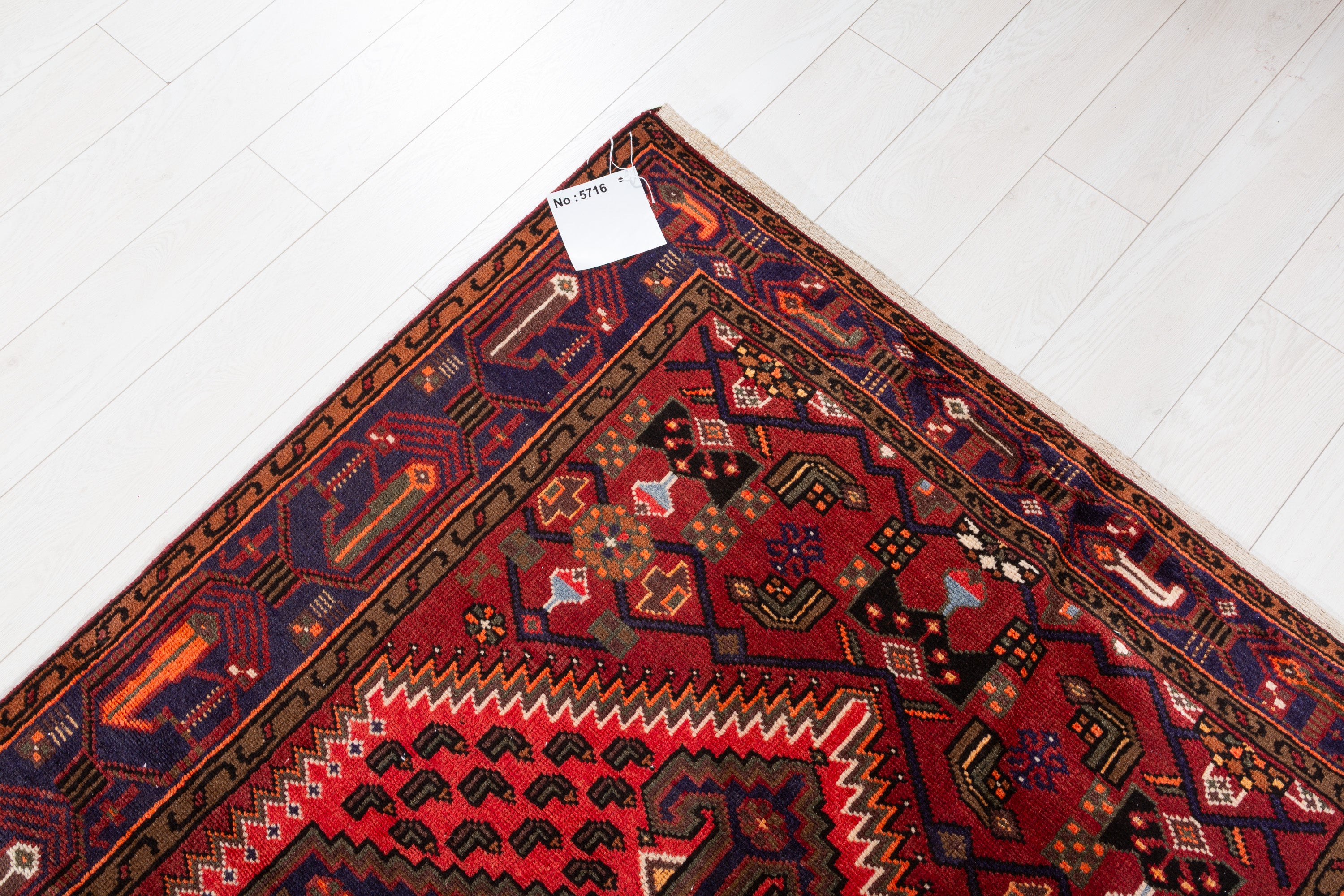 Collectible Vintage Navy Blue, Coral Geometric Medallion Area Rug – 6' 8" x 4' 2" (202 x 127 cm)