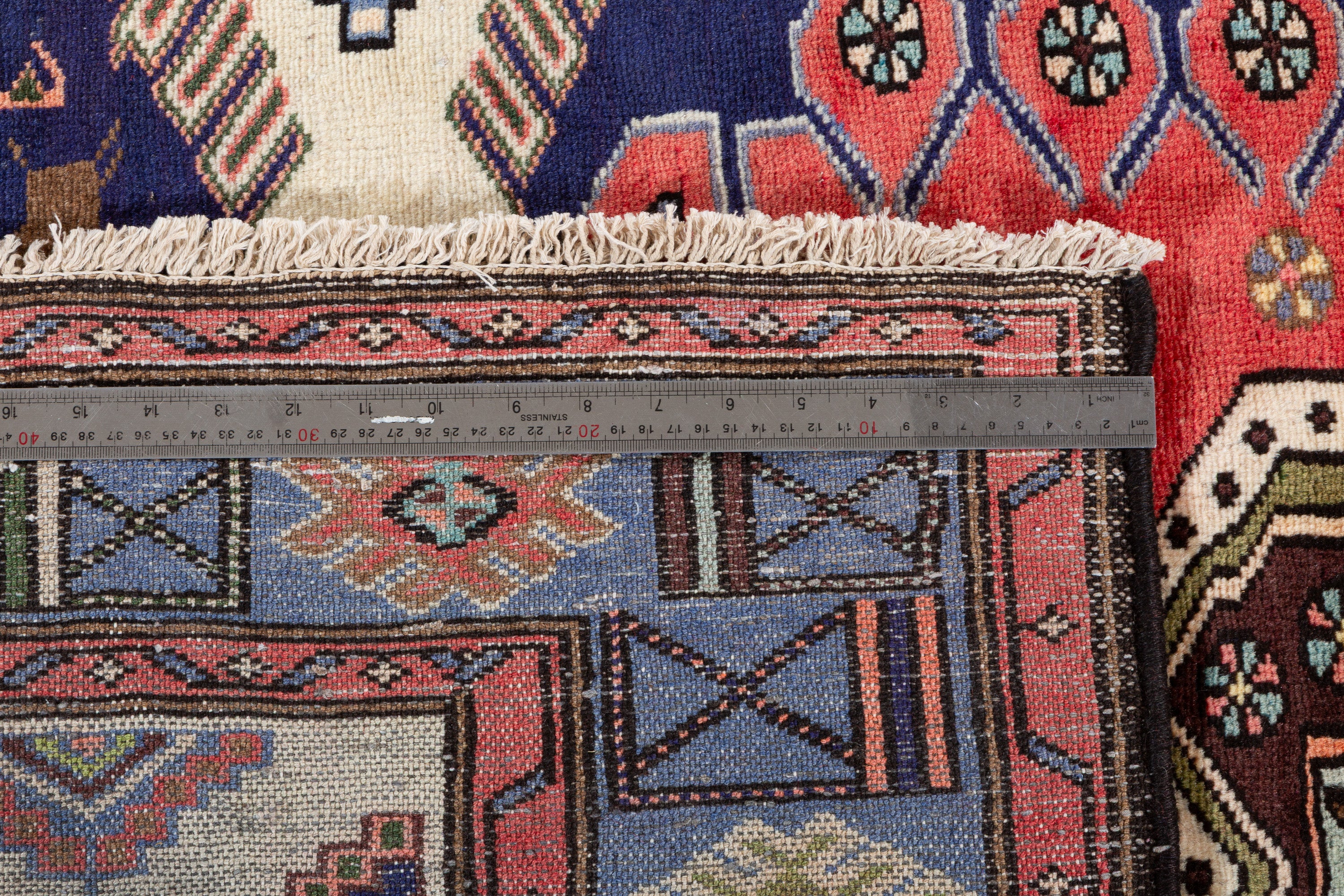 Collectible Vintage Coral, Navy Blue Geometric Medallion Area Rug – 6' 9" x 4' 5" (205 x 135 cm)