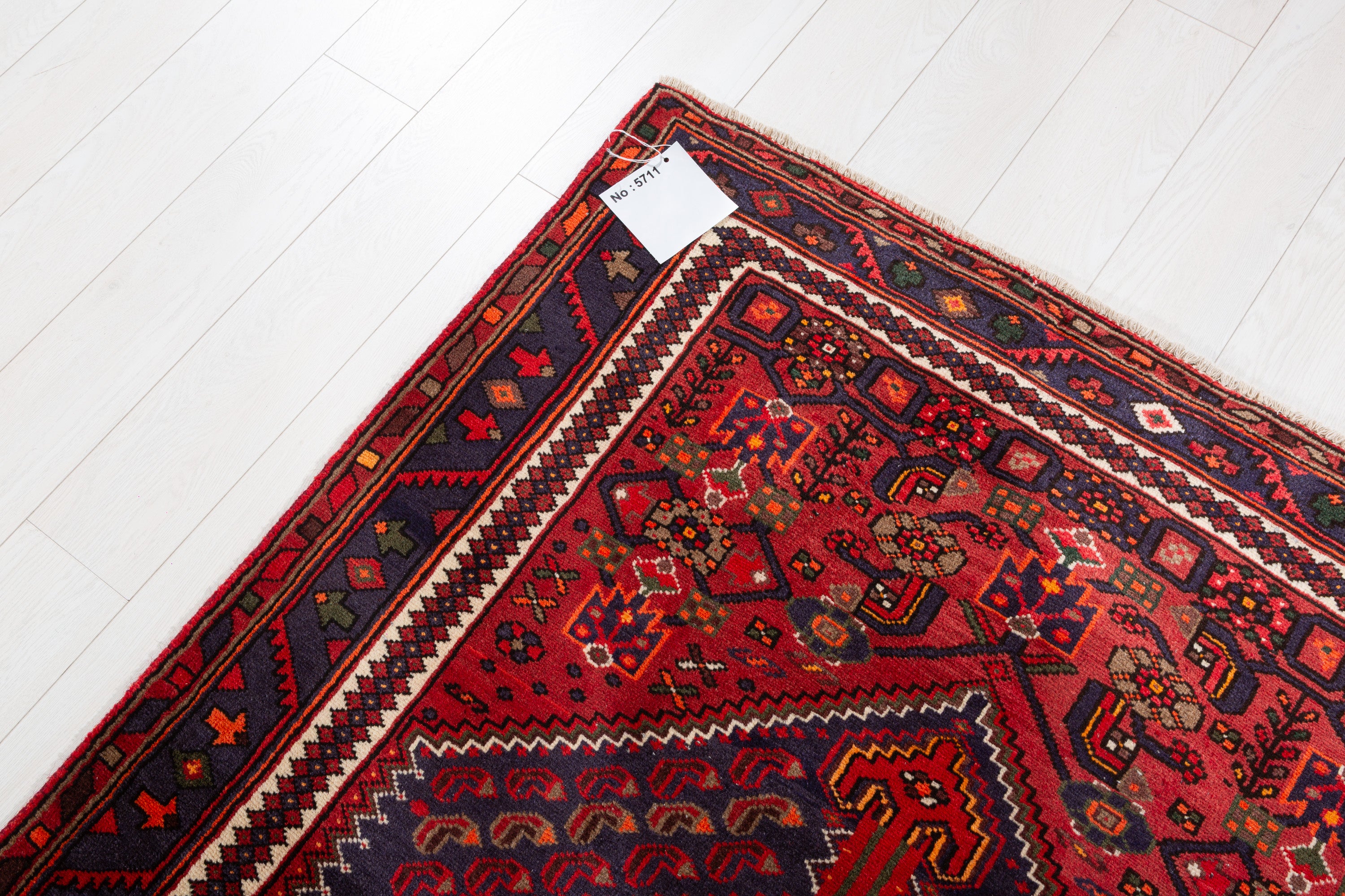Vintage Red, Navy Blue Central Medallion Area Rug – 6' 8" x 4' 4" (204 x 132 cm)