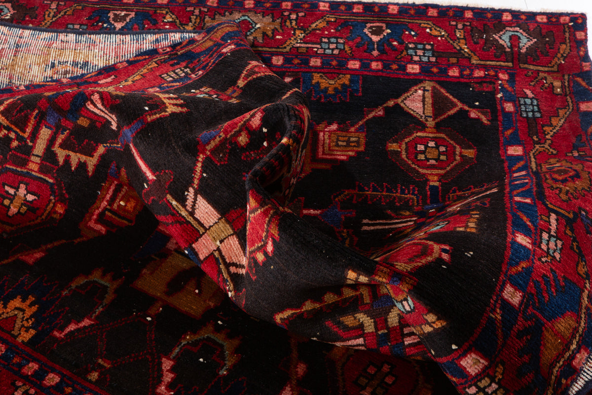 Collectible Vintage Black Red Animal Motif Area Rug – 6' 4" x 4' 3" (194 x 130 cm)