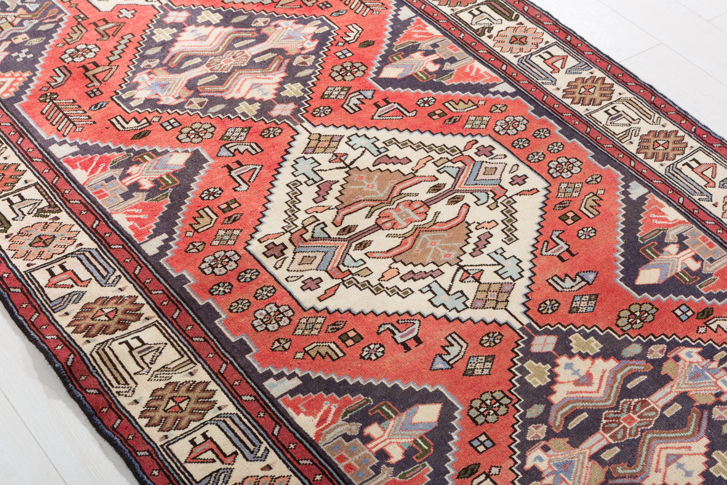 Collectible Vintage Coral, Beige Triple Diamond Area Rug – 6' 10" x 4' 1" (209 x 124 cm)