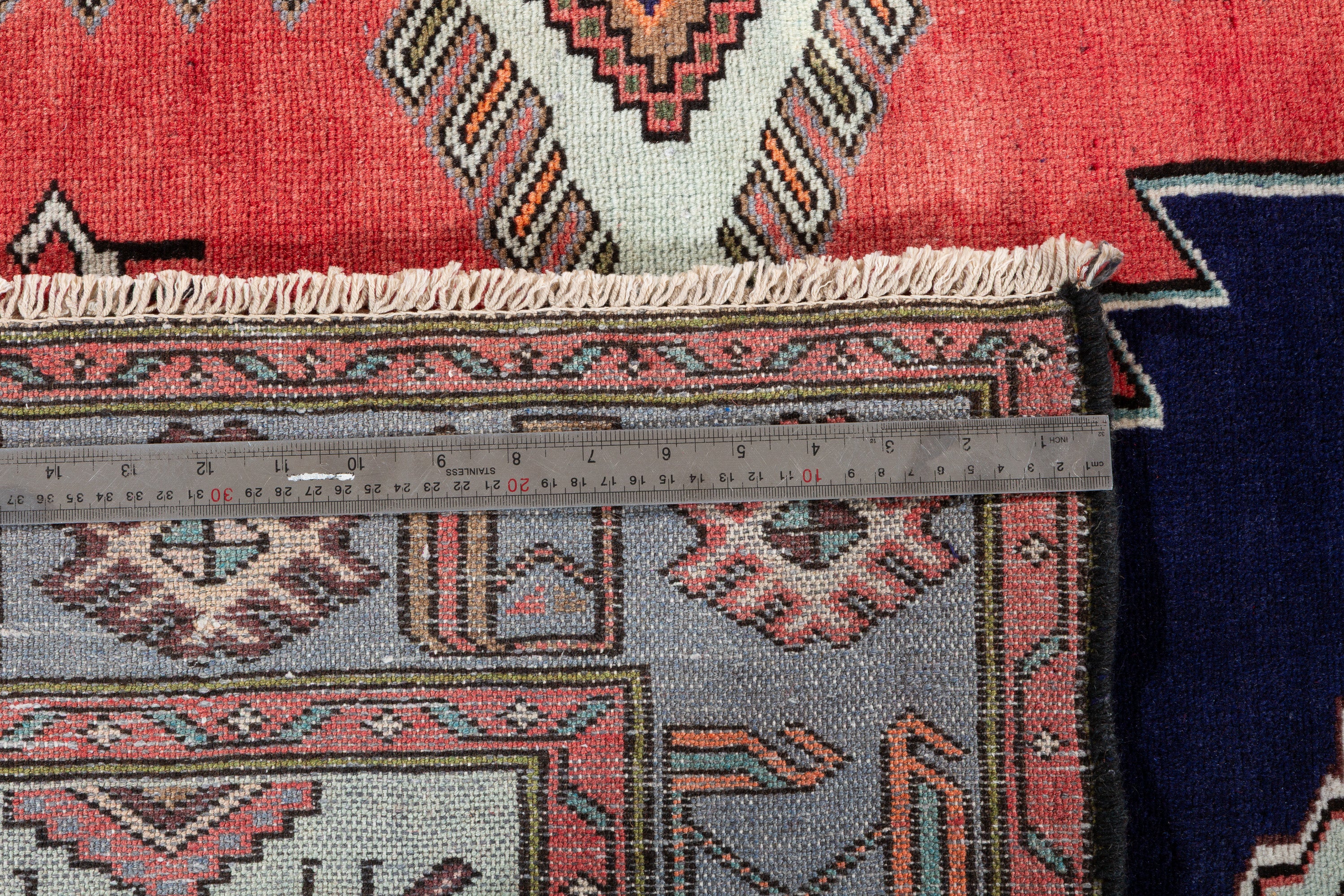Collectible Vintage Coral, Navy Blue Triple Medallion Area Rug – 7' 0" x 4' 2" (213 x 126 cm)