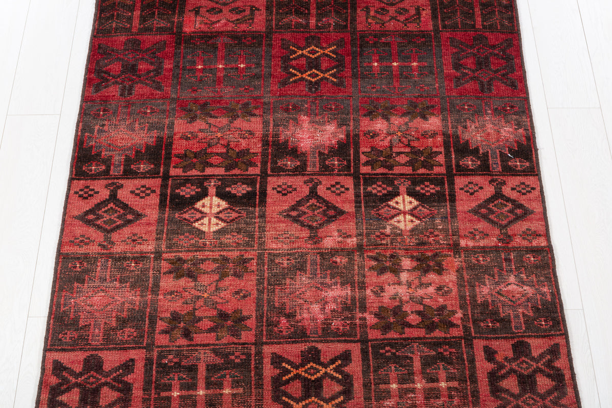 Collectible Vintage Faded Pinkish Red Compartment Design Area Rug – 6' 6" x 4' 0" (197 x 121 cm)
