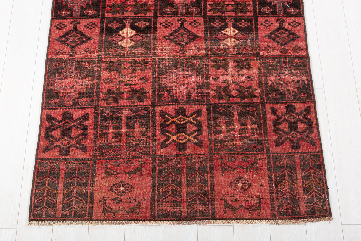 Collectible Vintage Faded Pinkish Red Compartment Design Area Rug – 6' 6" x 4' 0" (197 x 121 cm)