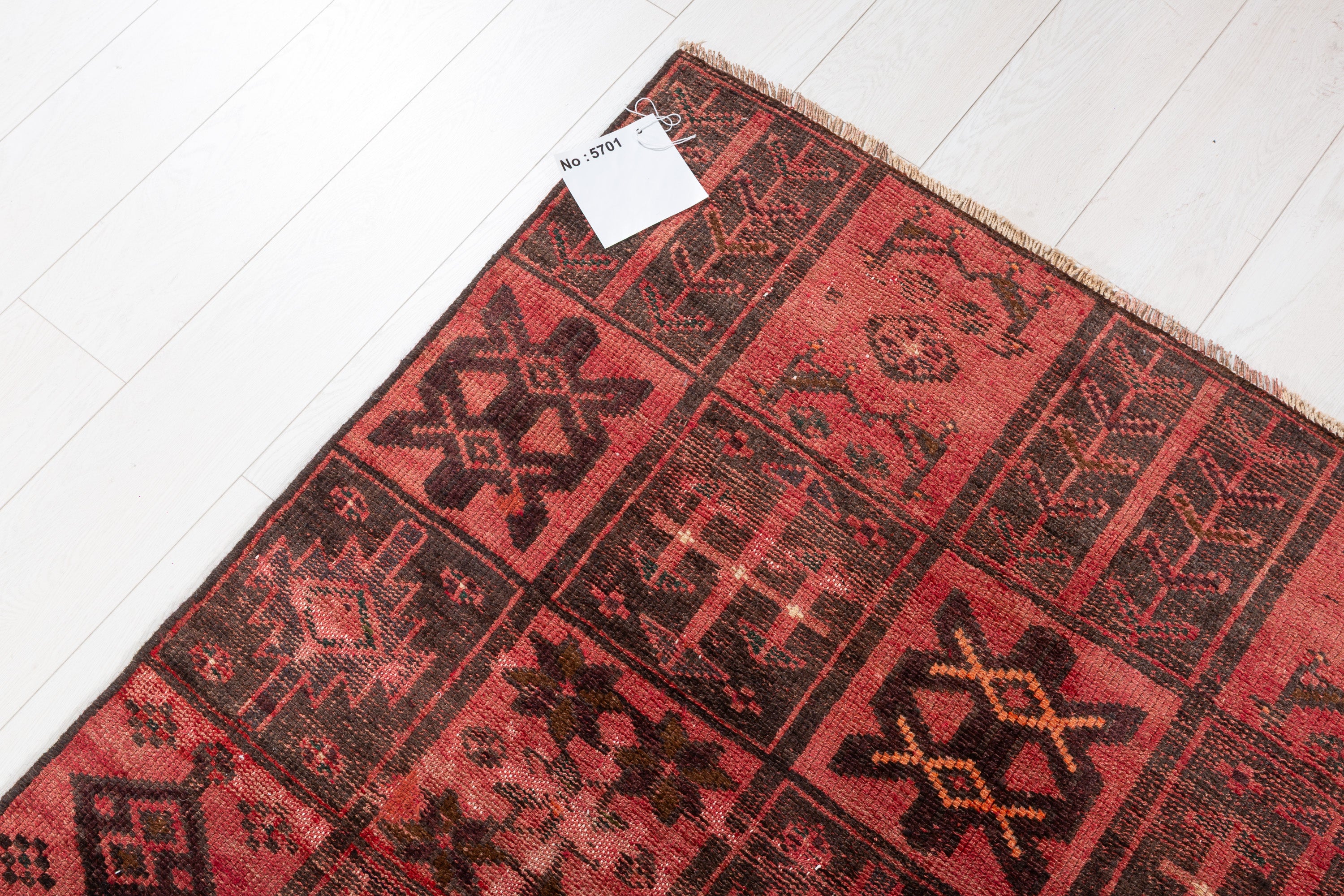 Collectible Vintage Faded Pinkish Red Compartment Design Area Rug – 6' 6" x 4' 0" (197 x 121 cm)