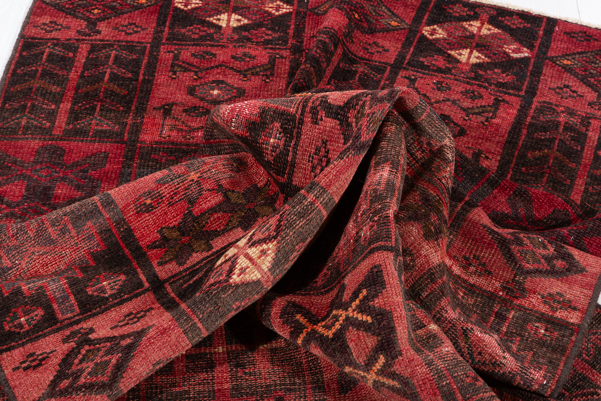 Collectible Vintage Faded Pinkish Red Compartment Design Area Rug – 6' 6" x 4' 0" (197 x 121 cm)