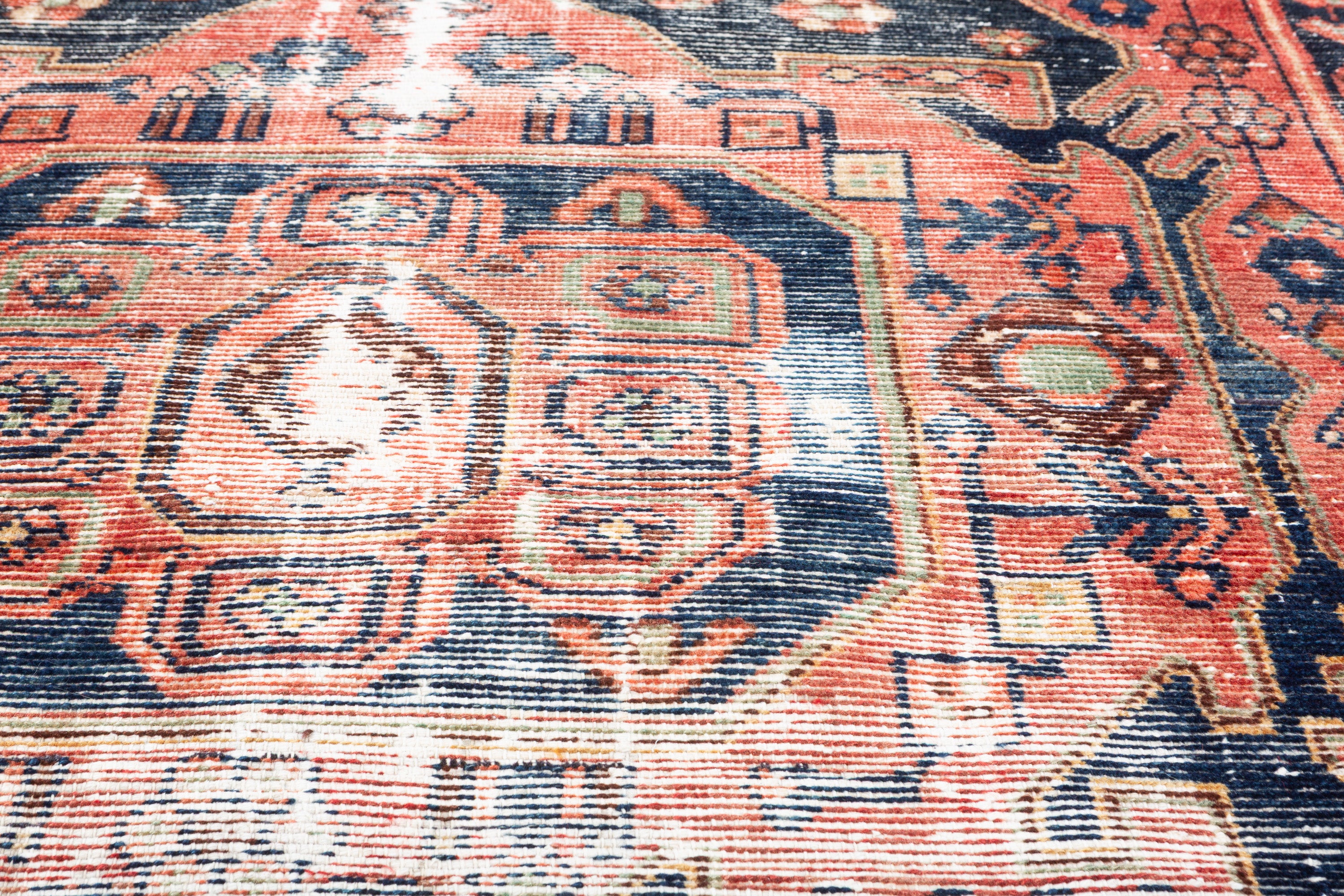 Collectible Vintage Faded Red, Navy Blue Distressed Floral Medallion Area Rug – 6' 5" x 4' 3" (195 x 130 cm)