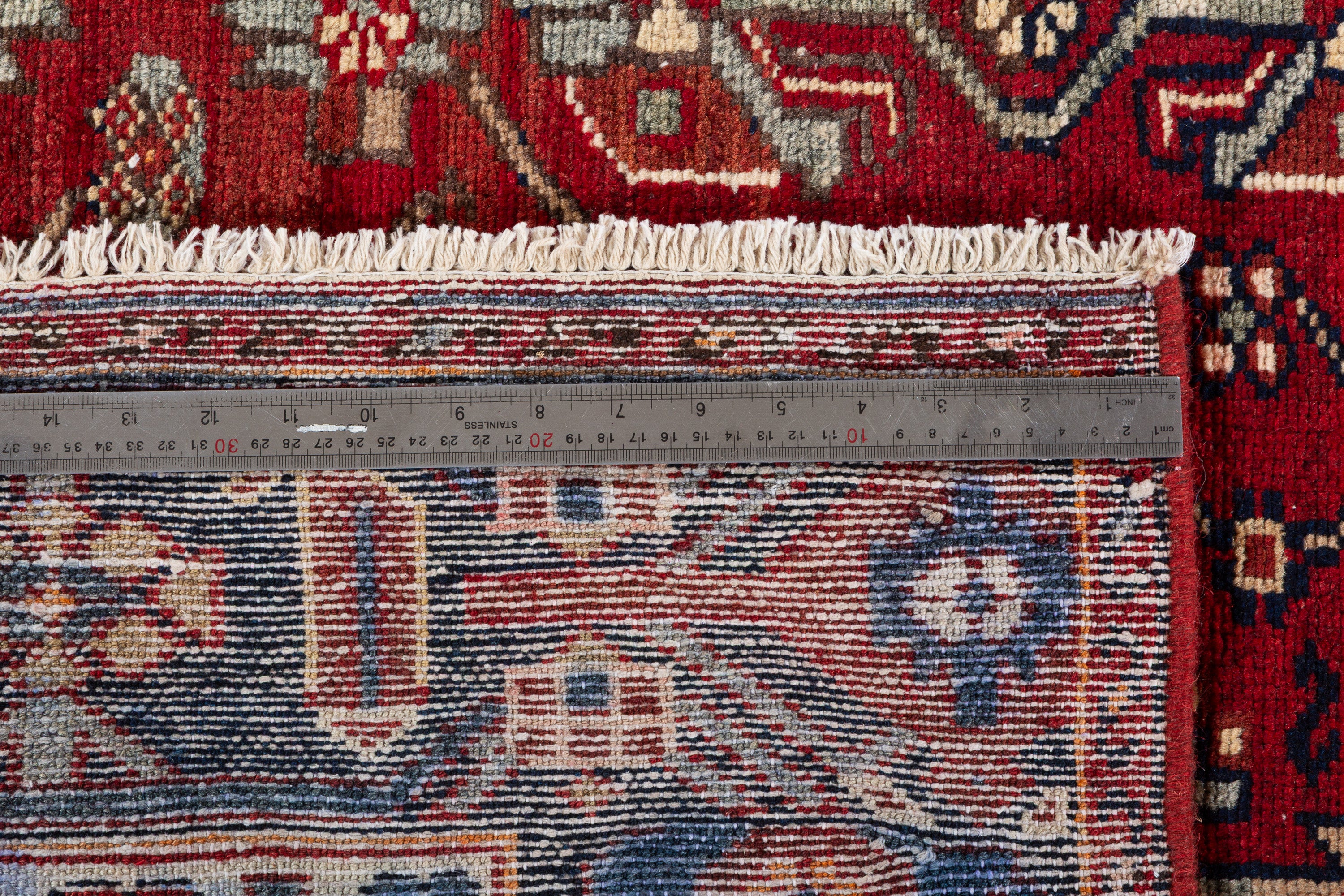 Vintage Red, Deep Navy Blue Geometric Medallion Area Rug – 7' 8" x 4' 6" (234 x 136 cm)