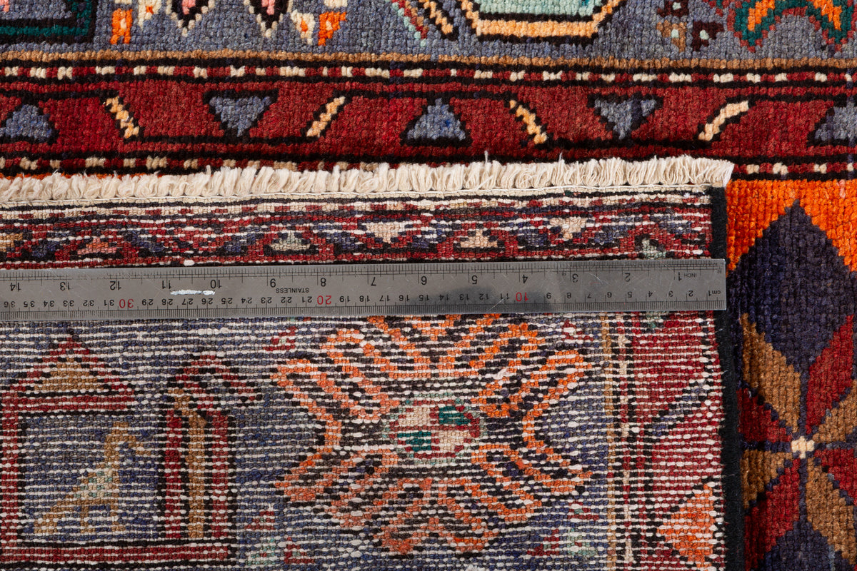 Collectible Vintage Navy Blue, Orange Triple Medallion Area Rug – 6' 9" x 4' 2" (207 x 127 cm)
