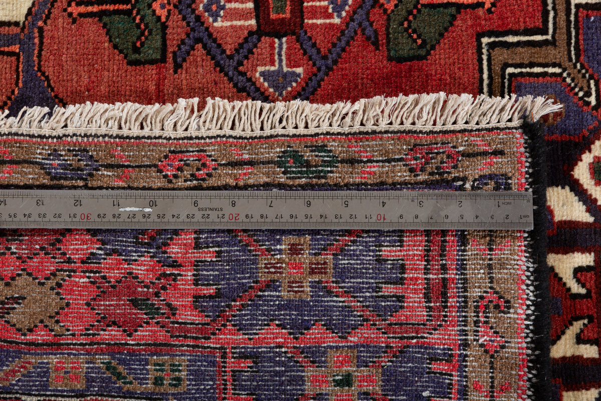 Vintage Rust Red, Navy Blue Central Medallion Area Rug – 6' 3" x 4' 3" (190 x 129 cm)