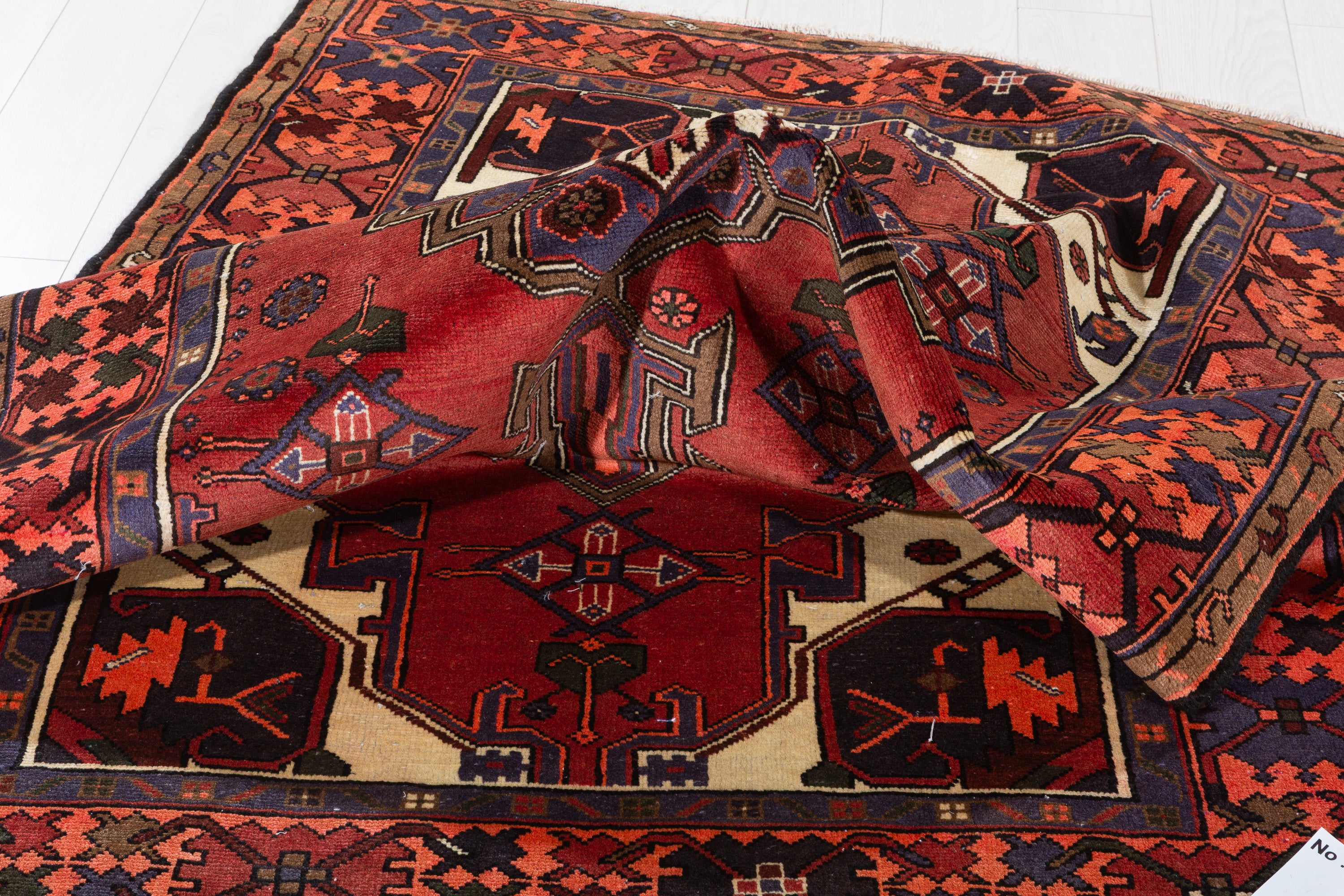 Vintage Rust Red, Navy Blue Central Medallion Area Rug – 6' 3" x 4' 3" (190 x 129 cm)