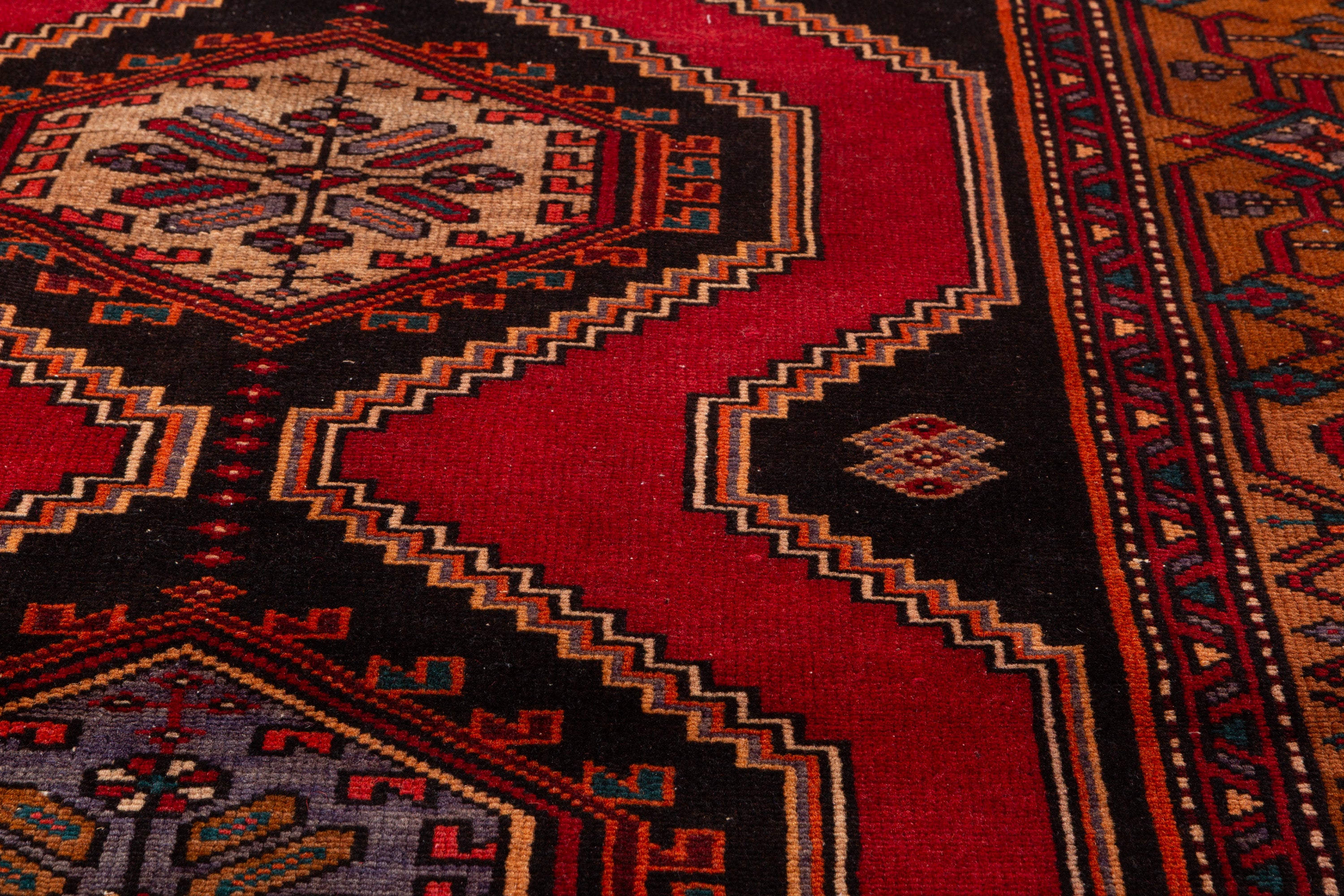 Collectible Vintage Red, Golden Brown Double Medallion Square Rug – 5' 0" x 4' 4" (152 x 131 cm)
