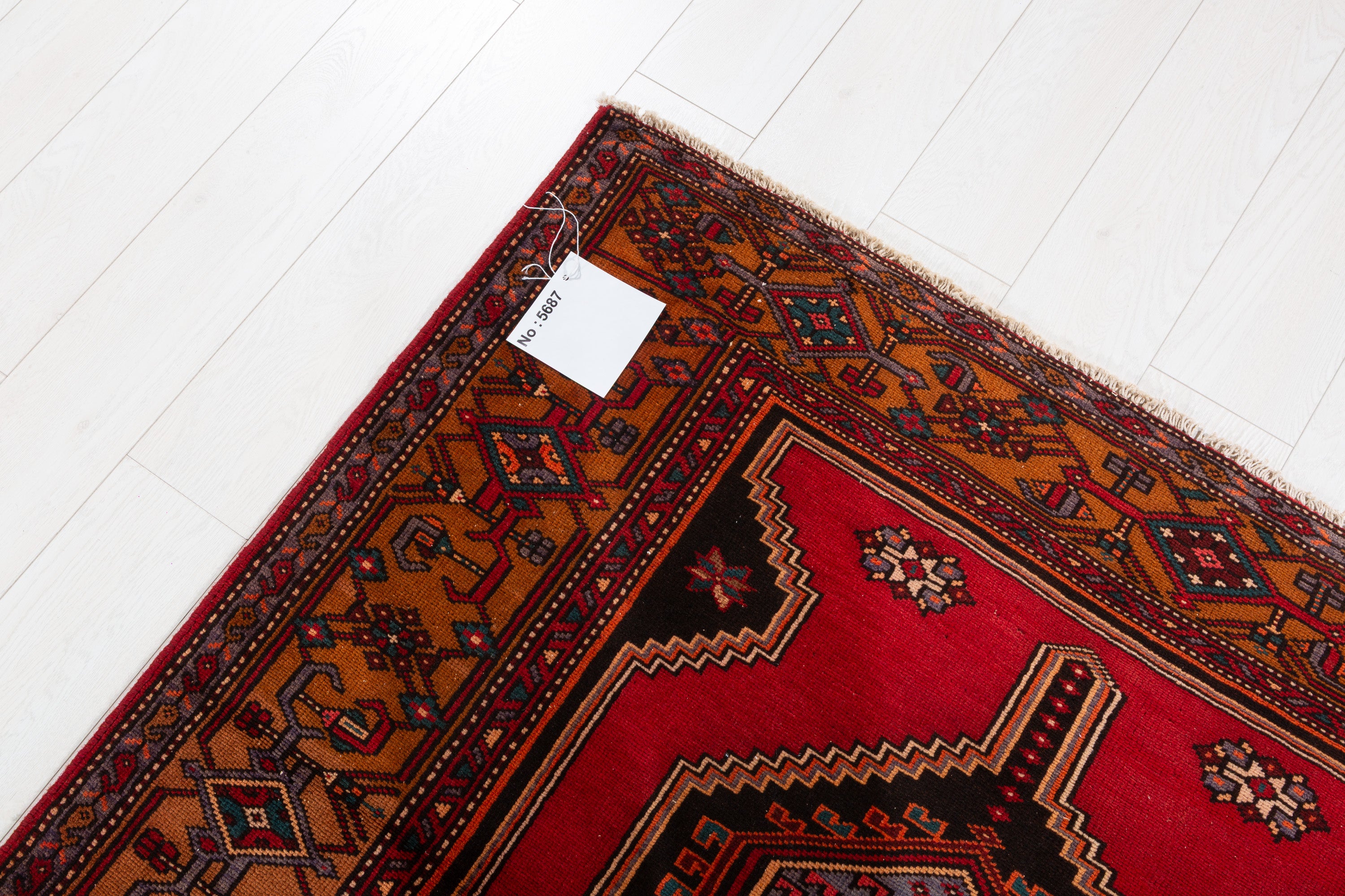Collectible Vintage Red, Golden Brown Double Medallion Square Rug – 5' 0" x 4' 4" (152 x 131 cm)