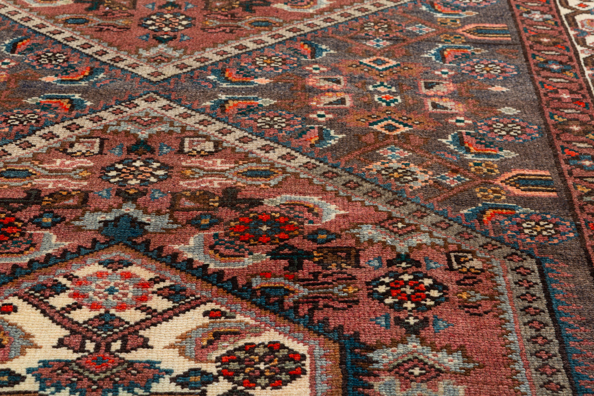 Collectible Vintage Rust Red, Gray Double Medallion Area Rug – 6' 9" x 4' 2" (206 x 128 cm)