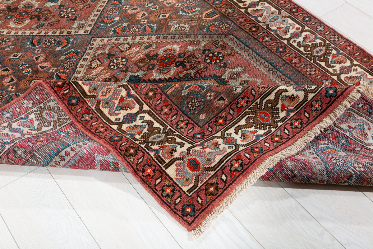 Collectible Vintage Rust Red, Gray Double Medallion Area Rug – 6' 9" x 4' 2" (206 x 128 cm)