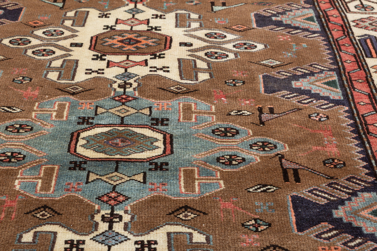 Collectible Vintage Brown, Coral Triple Medallion Area Rug – 7' 1" x 4' 1" (215 x 124 cm)