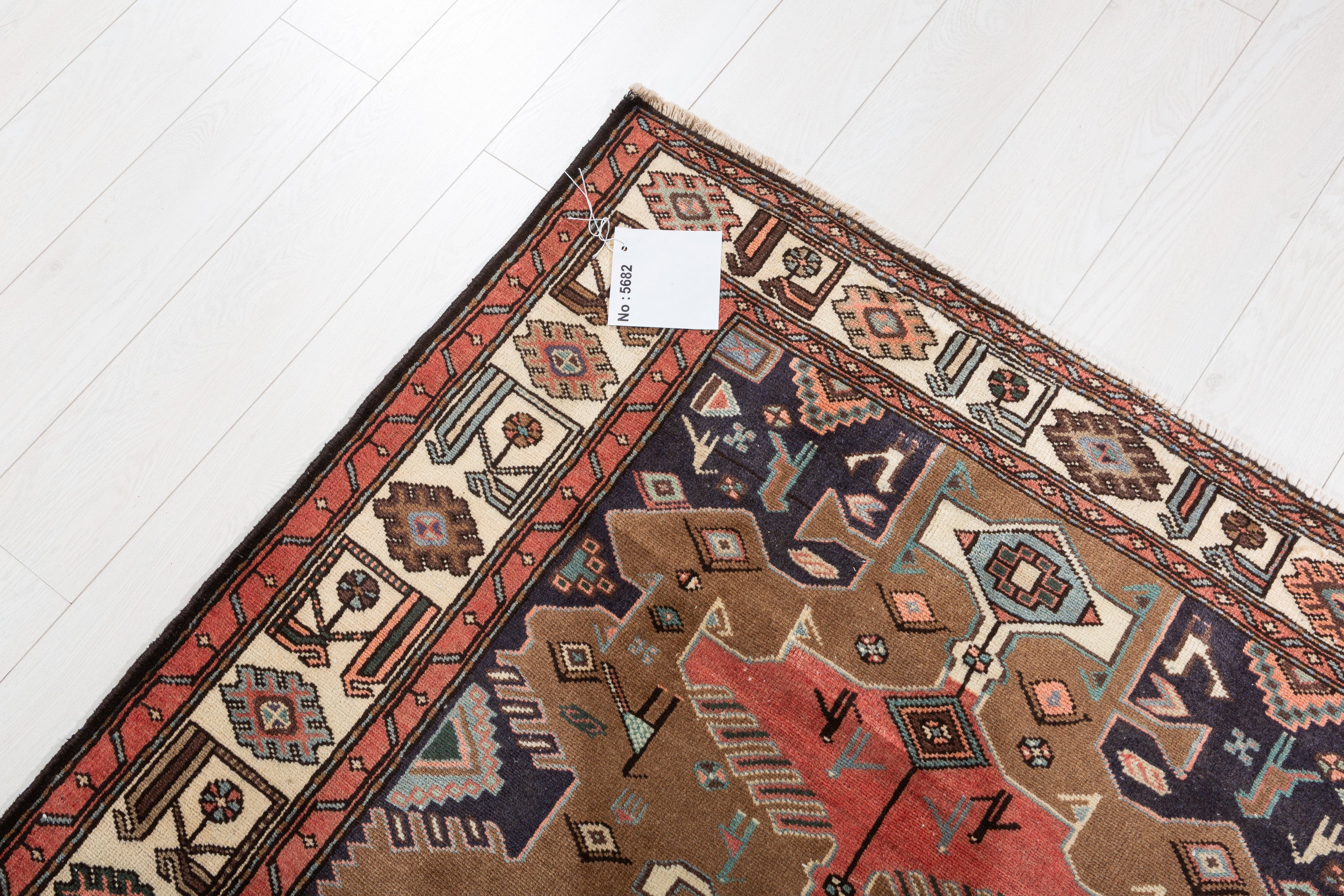 Collectible Vintage Brown, Coral Triple Medallion Area Rug – 7' 1" x 4' 1" (215 x 124 cm)