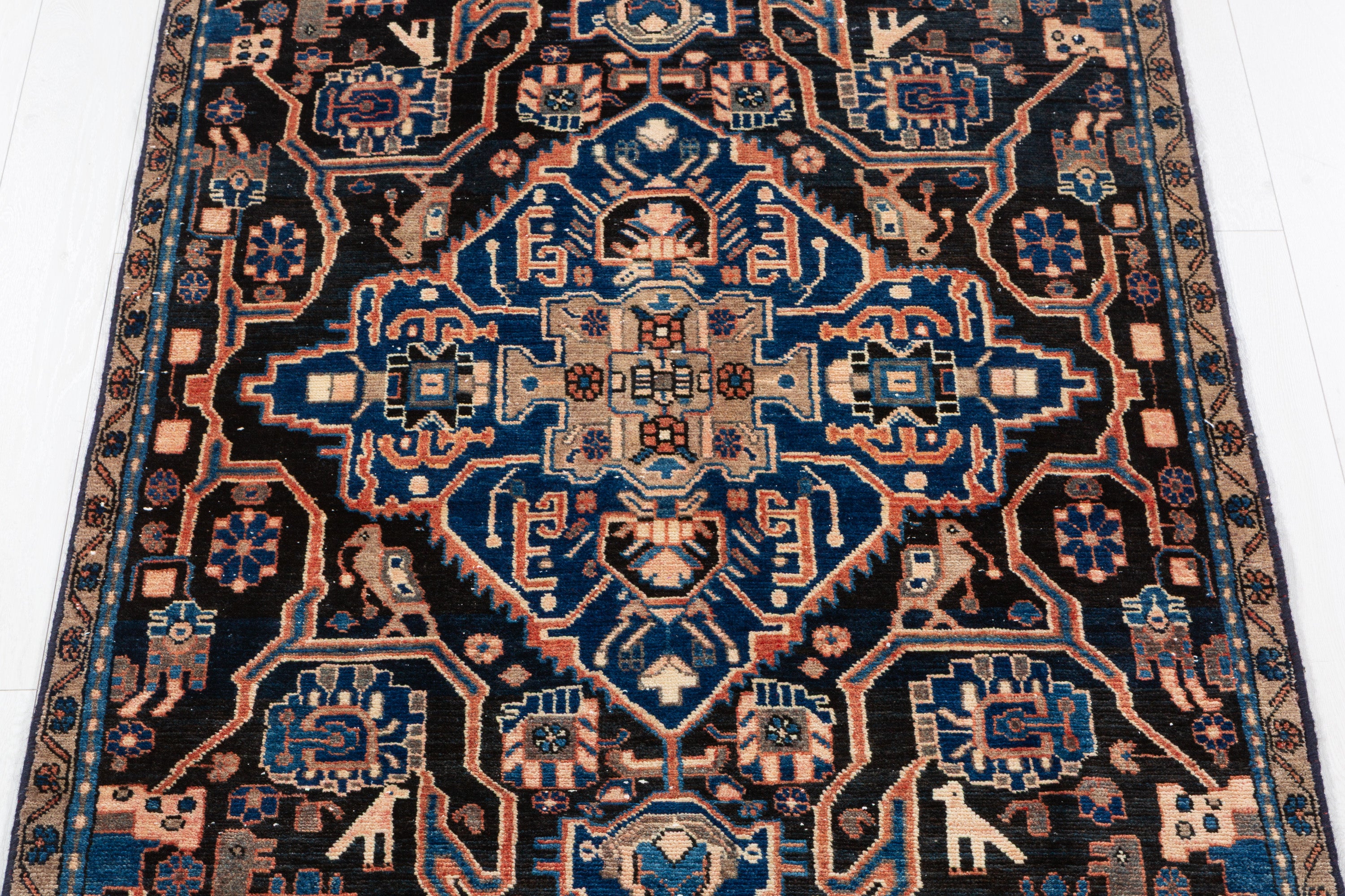 Collectible Vintage Navy Blue Allover Floral Area Rug – 8' 2" x 4' 0" (248 x 121 cm)