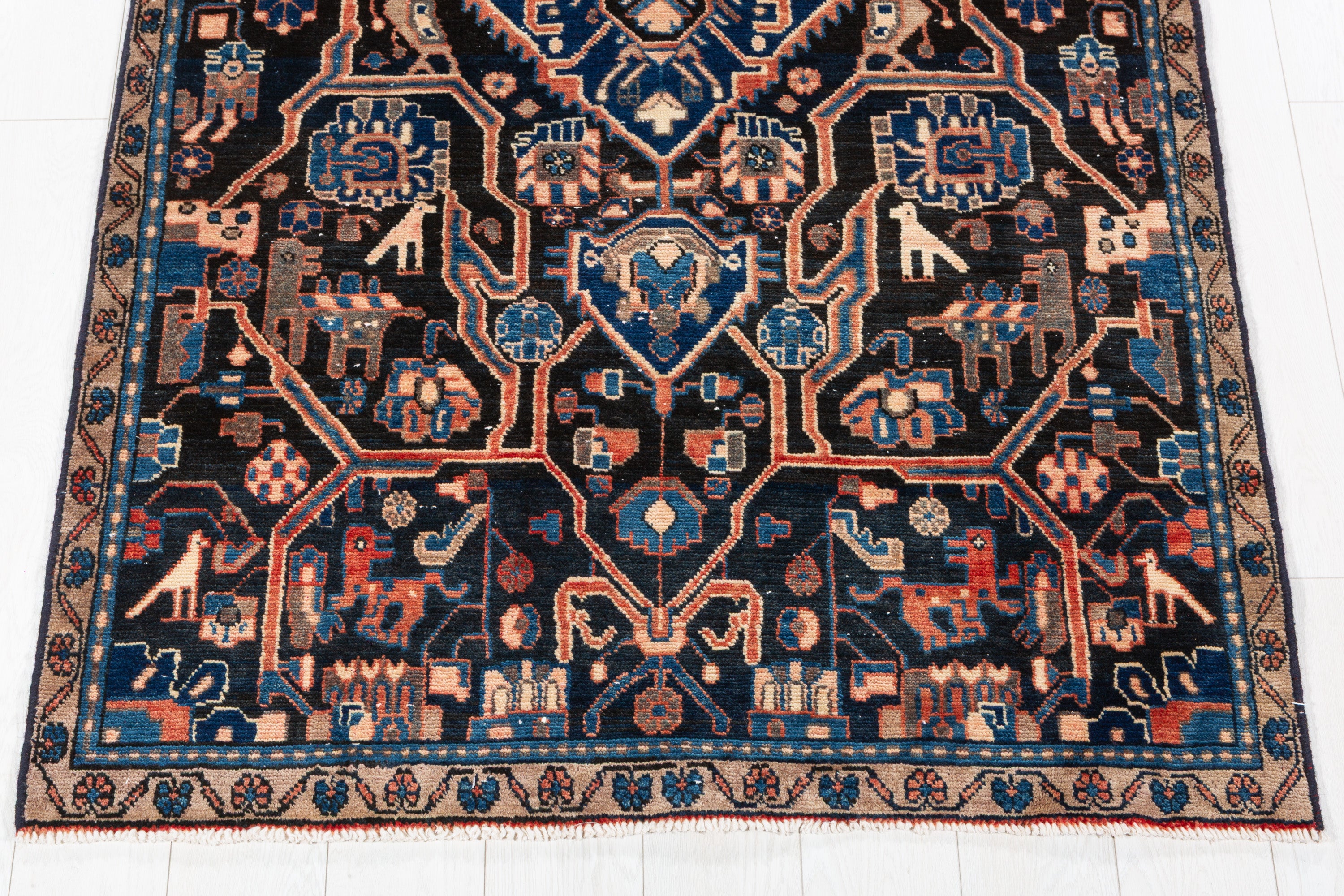 Collectible Vintage Navy Blue Allover Floral Area Rug – 8' 2" x 4' 0" (248 x 121 cm)