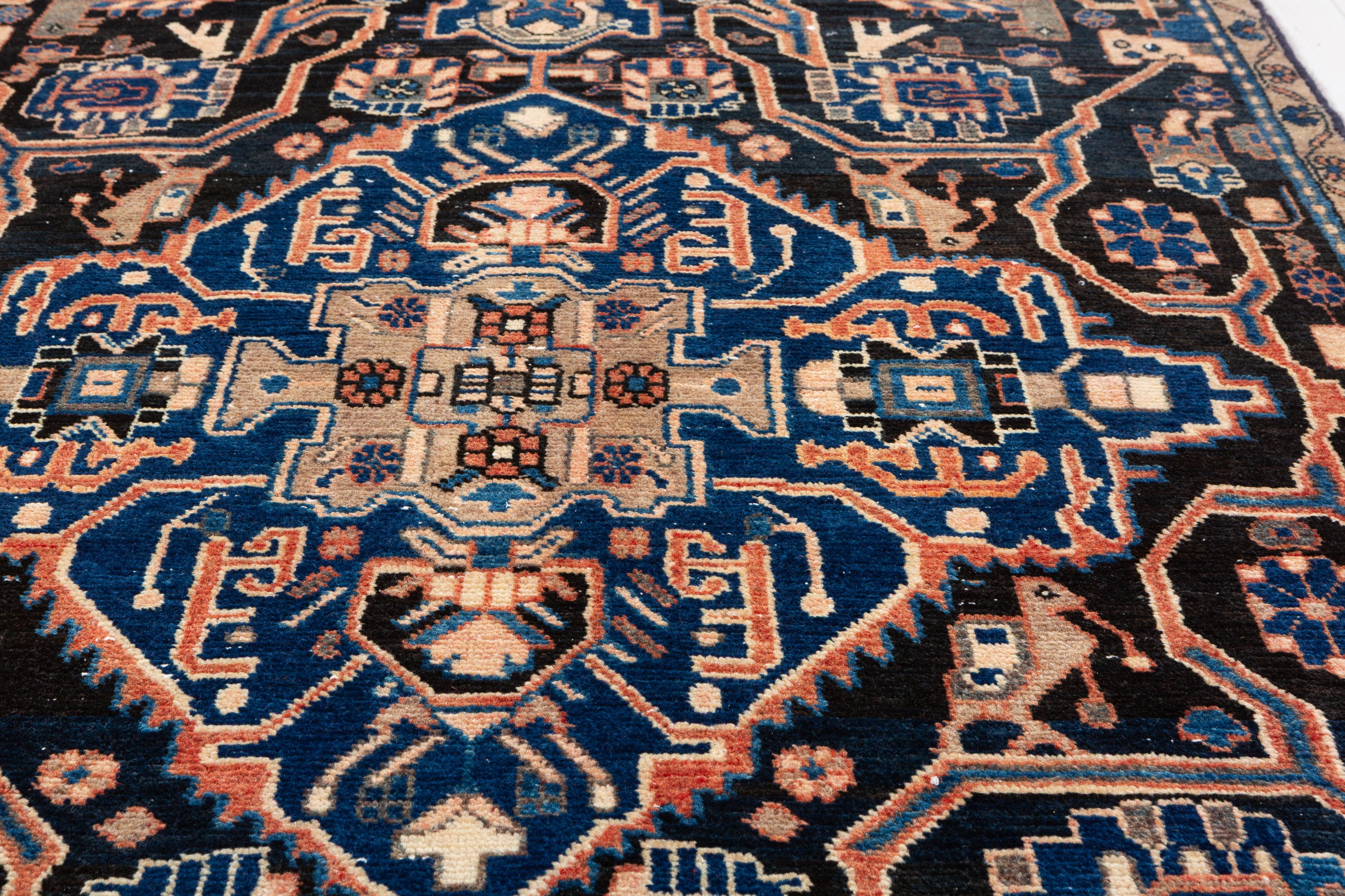 Collectible Vintage Navy Blue Allover Floral Area Rug – 8' 2" x 4' 0" (248 x 121 cm)