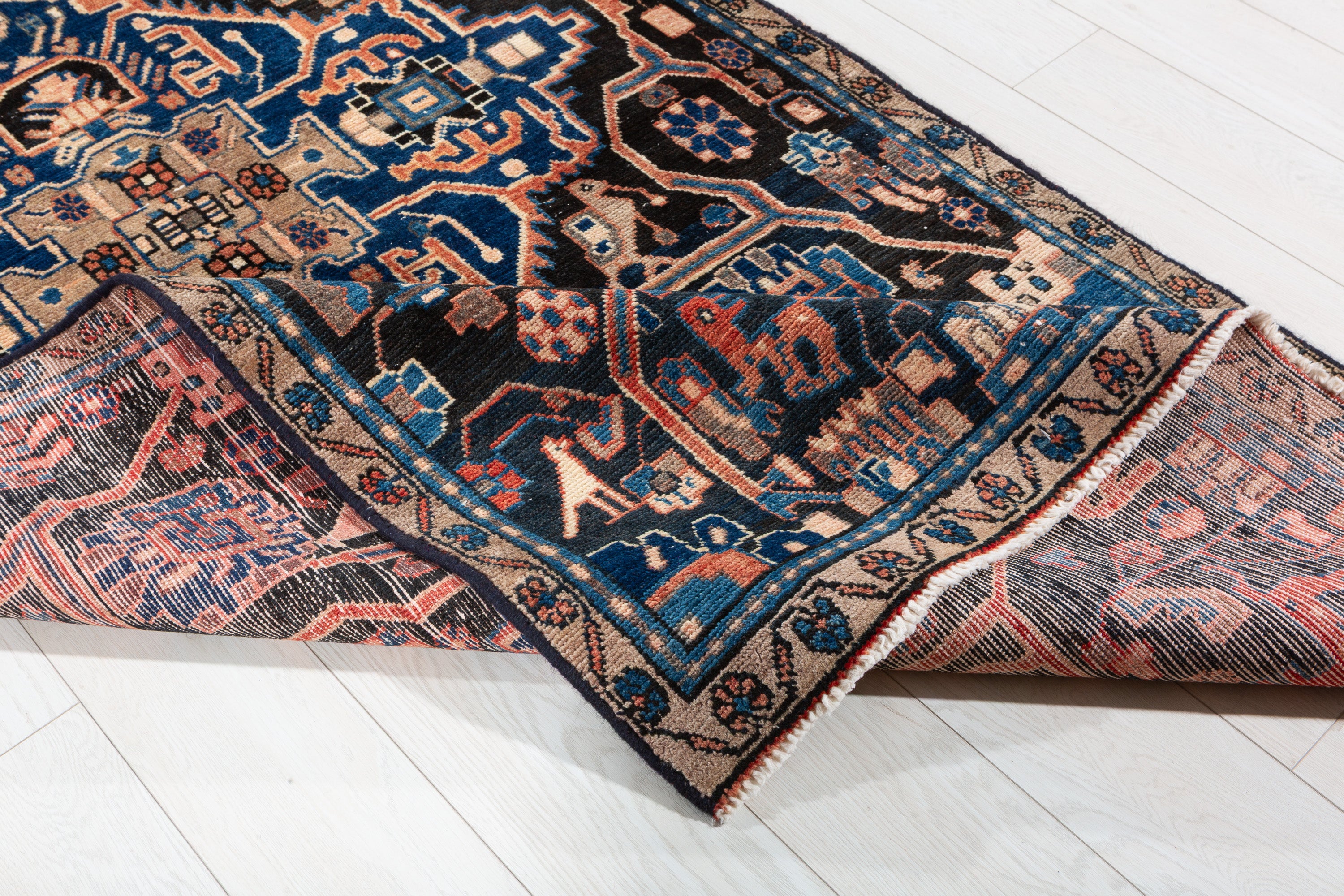 Collectible Vintage Navy Blue Allover Floral Area Rug – 8' 2" x 4' 0" (248 x 121 cm)