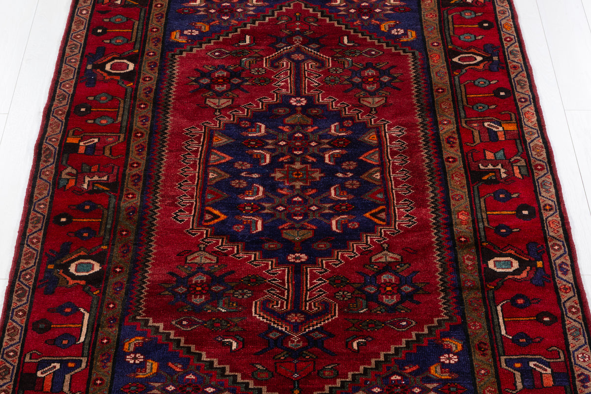 Vintage Red, Deep Navy Blue Allover Geometric Area Rug – 7' 1" x 4' 8" (216 x 142 cm)