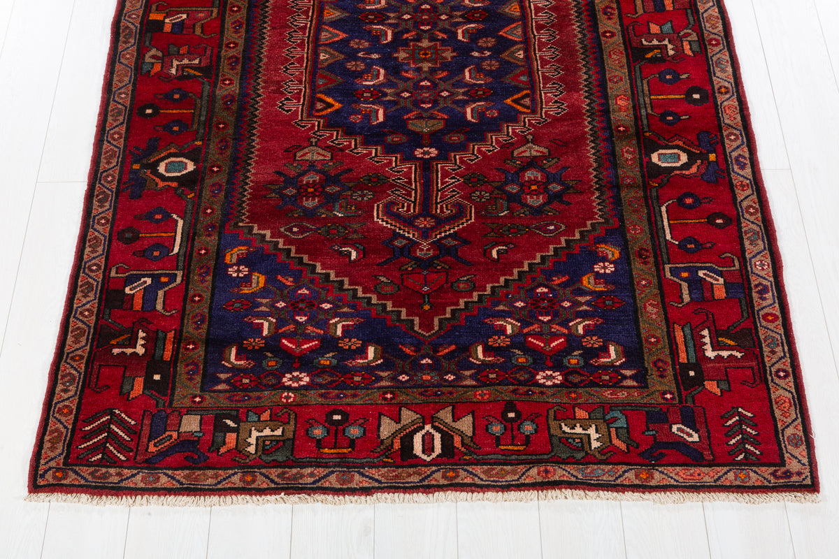 Vintage Red, Deep Navy Blue Allover Geometric Area Rug – 7' 1" x 4' 8" (216 x 142 cm)