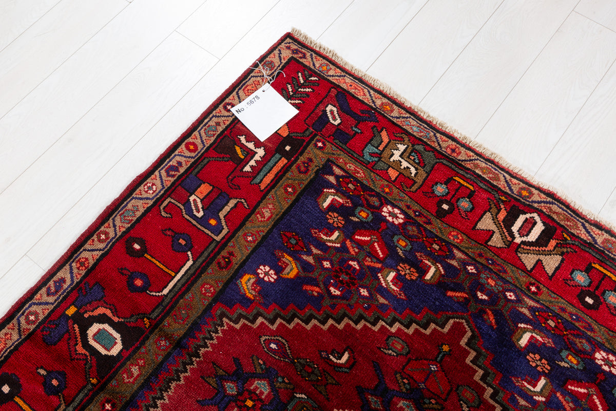 Vintage Red, Deep Navy Blue Allover Geometric Area Rug – 7' 1" x 4' 8" (216 x 142 cm)
