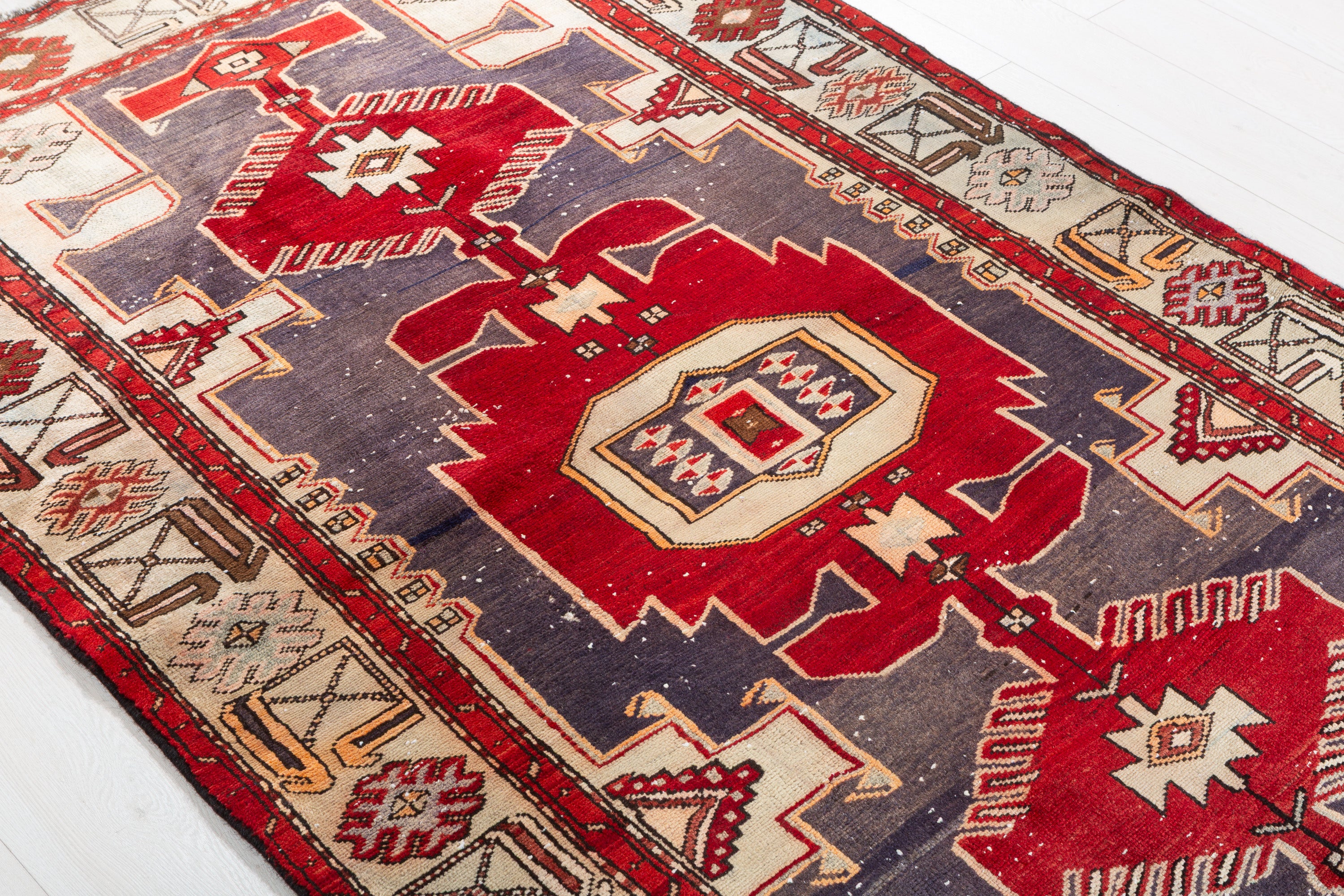 Collectible Vintage Burgundy-Red Geometric Medallion Area Rug – 6' 8" x 4' 1" (204 x 124 cm)