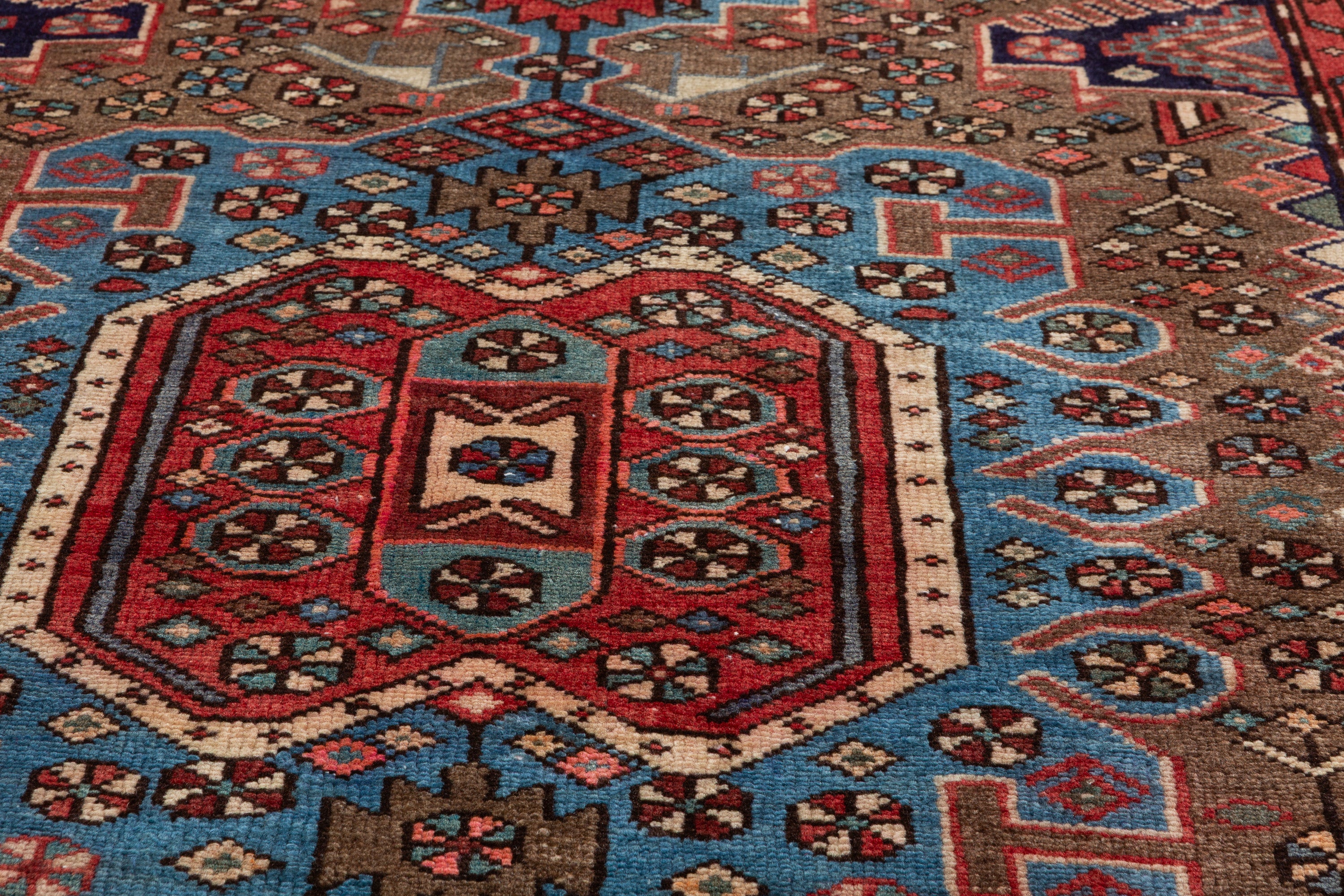Collectible Vintage Brown, Turquoise Blue Central Medallion Area Rug – 6' 7" x 4' 0" (201 x 121 cm)