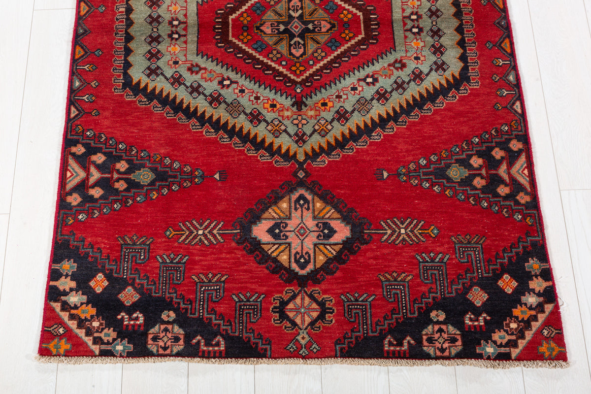Collectible Vintage Orange-Red, Light Green Triple Medallion Area Rug – 6' 1" x 3' 9" (185 x 114 cm)