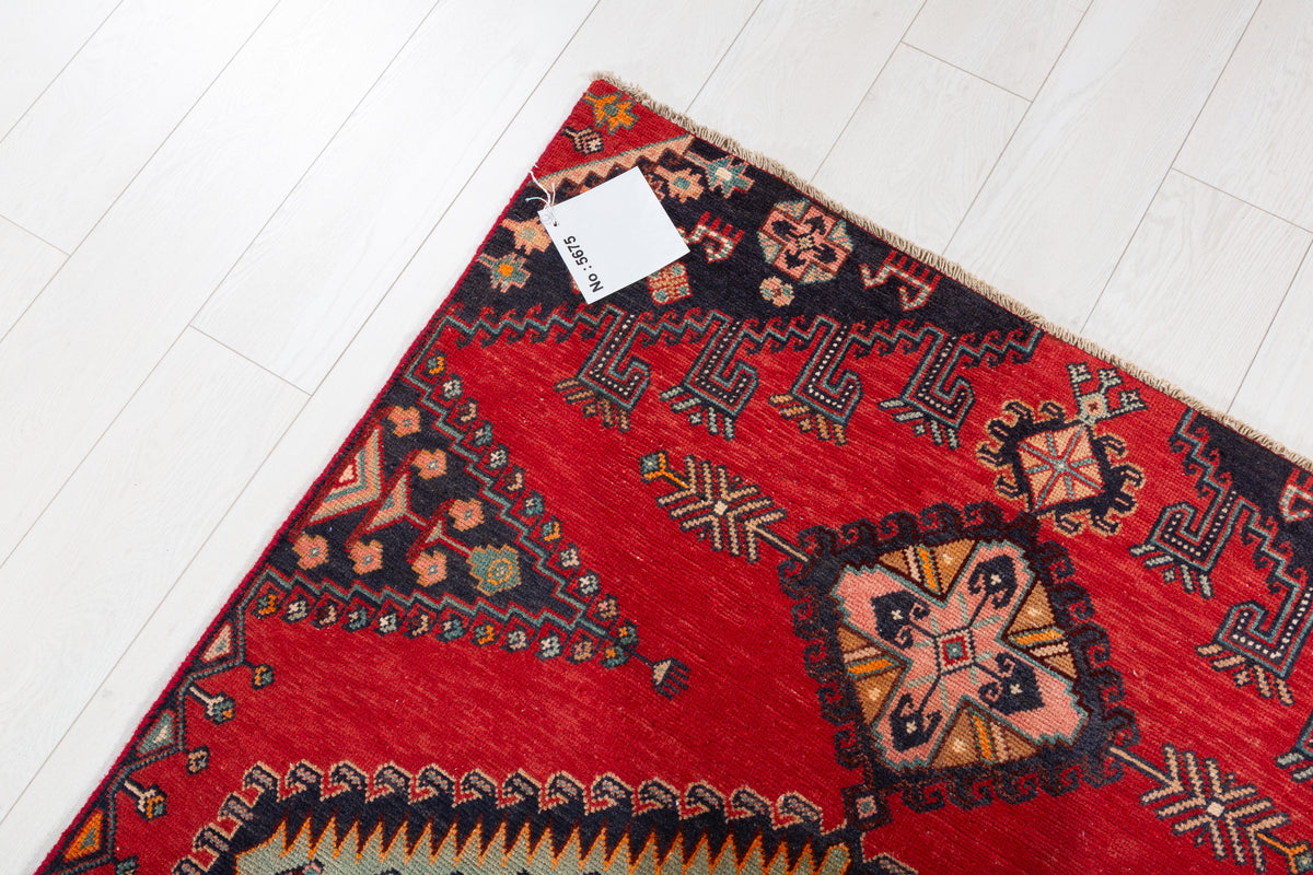 Collectible Vintage Orange-Red, Light Green Triple Medallion Area Rug – 6' 1" x 3' 9" (185 x 114 cm)