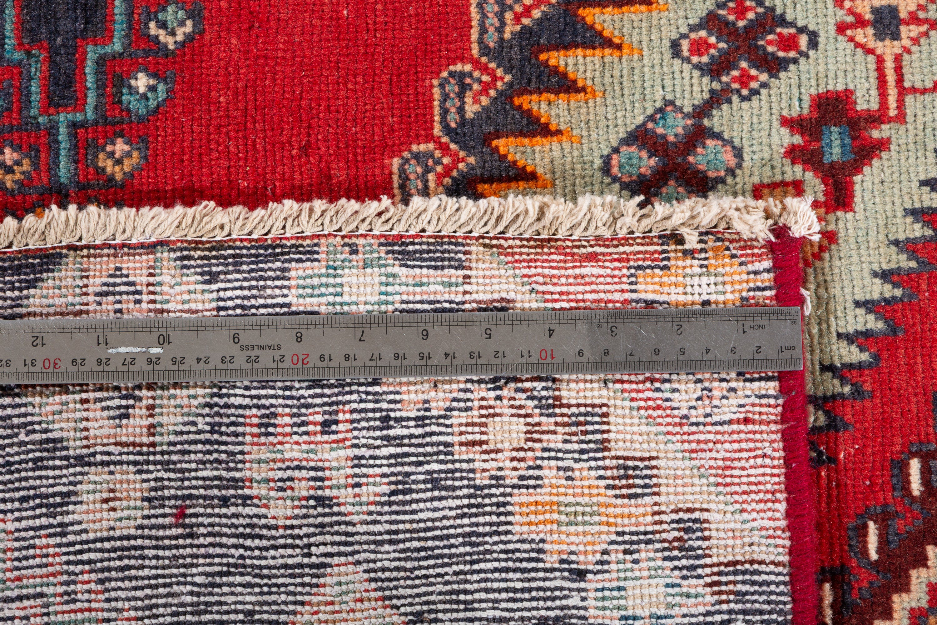 Collectible Vintage Orange-Red, Light Green Triple Medallion Area Rug – 6' 1" x 3' 9" (185 x 114 cm)