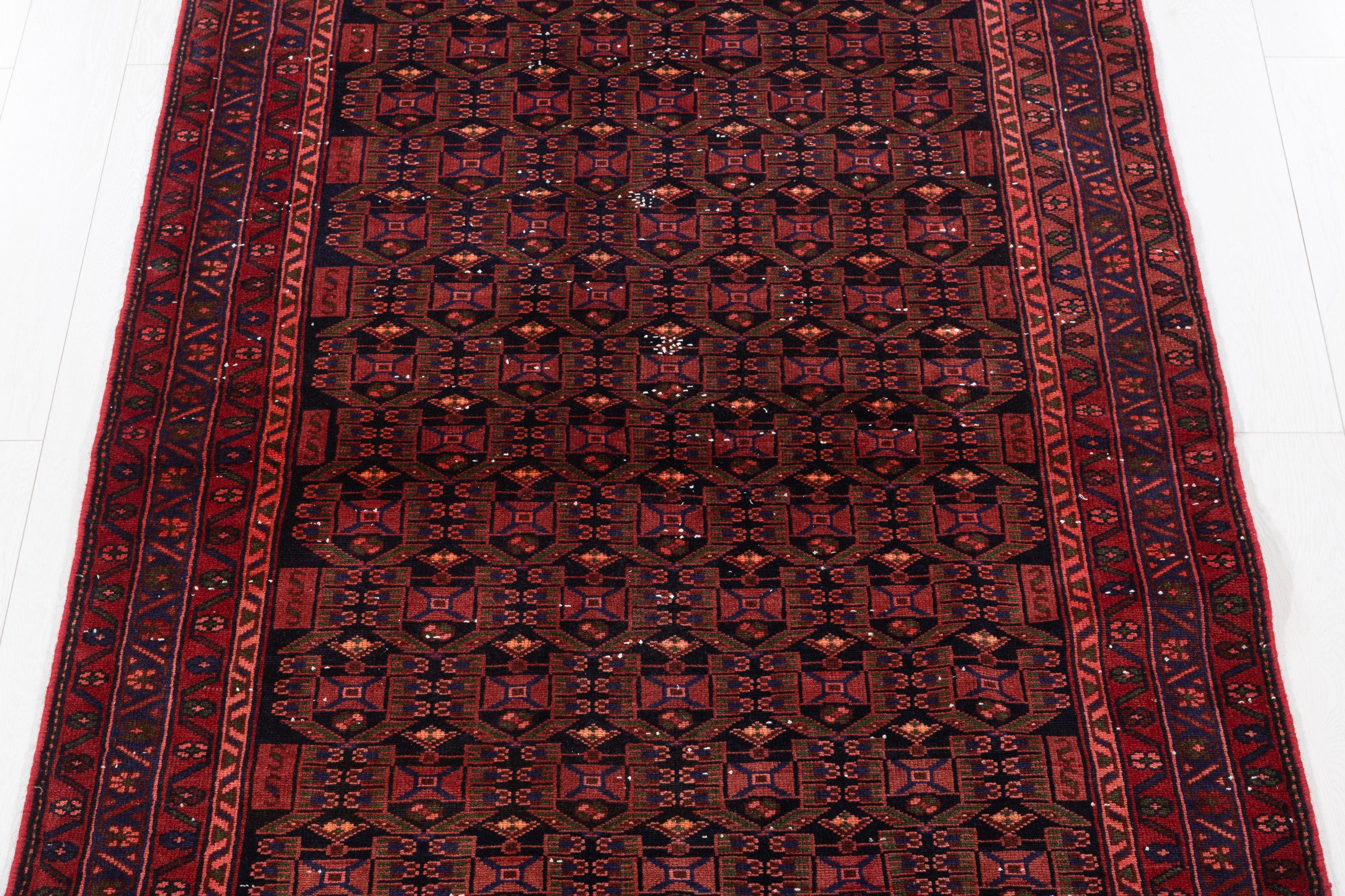 Collectible Vintage Black, Red Allover Geometric Area Rug – 6' 7" x 4' 2" (200 x 127 cm)