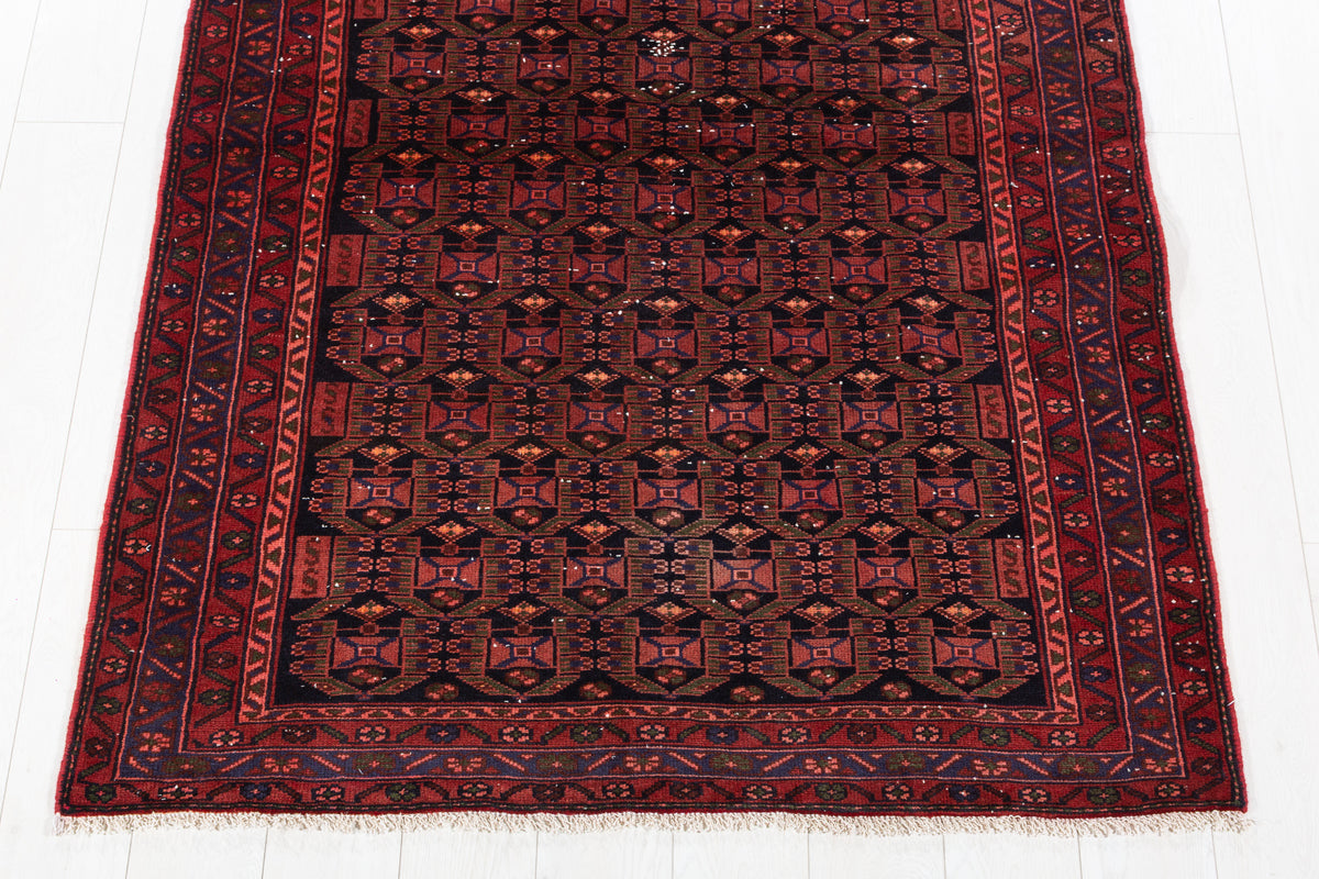 Collectible Vintage Black, Red Allover Geometric Area Rug – 6' 7" x 4' 2" (200 x 127 cm)